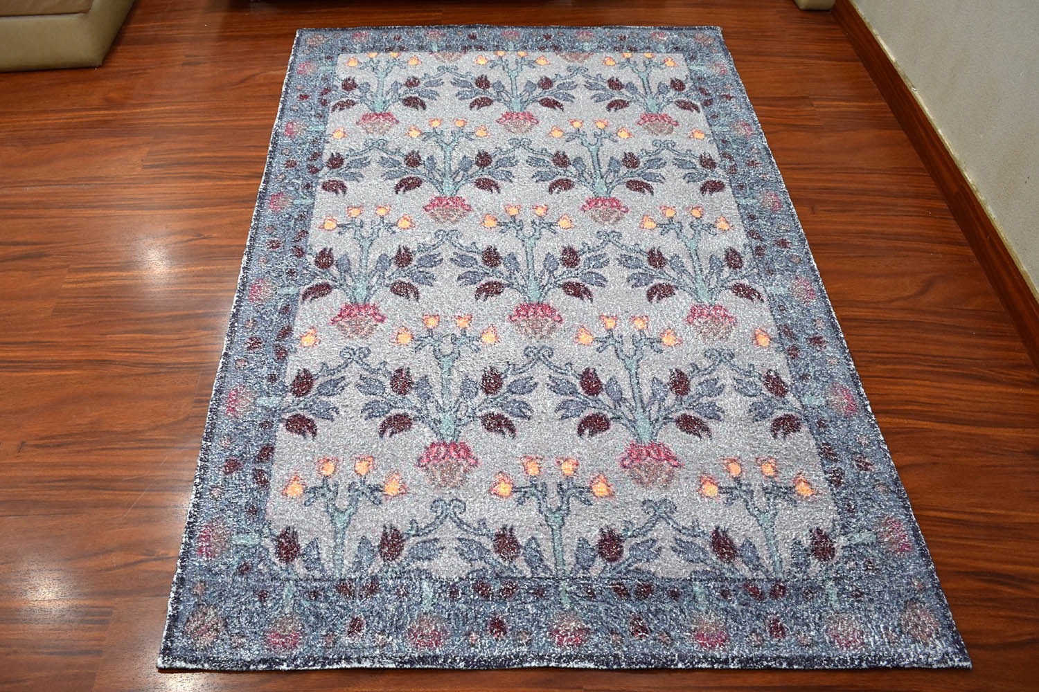 Multi Size Gray Blue Gold Color Hand Woven All-Over Polyester Arts And Crafts Oriental Rug