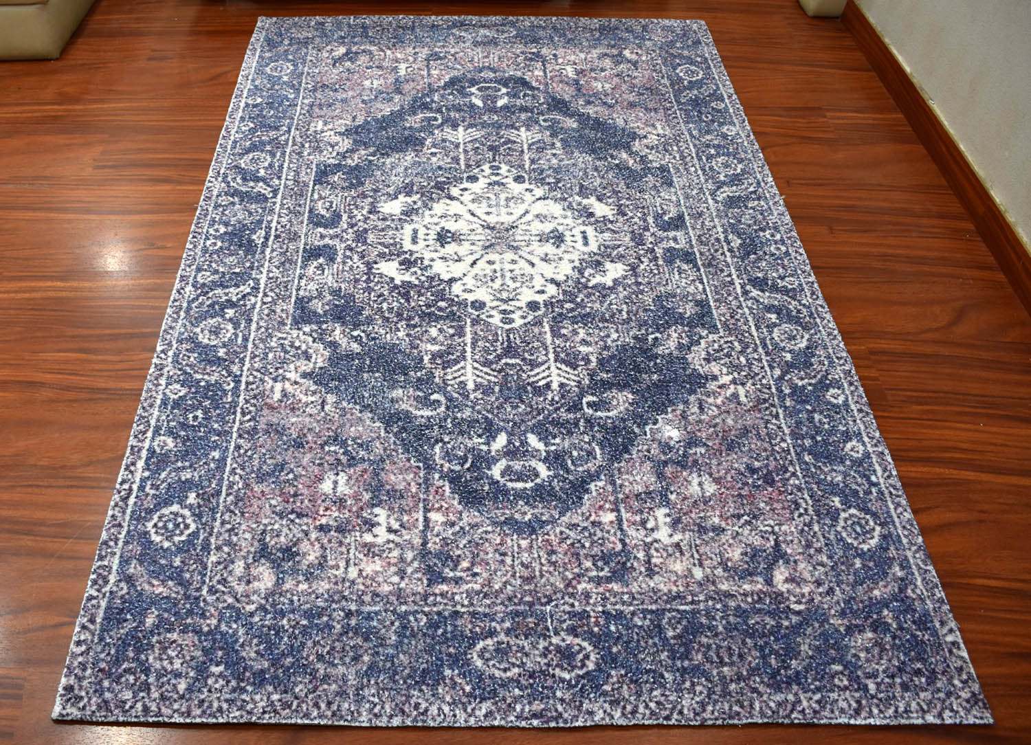 Multi Size Blue Ivory Aubergine Color Hand Woven All-Over Polyester Traditional Oriental Rug