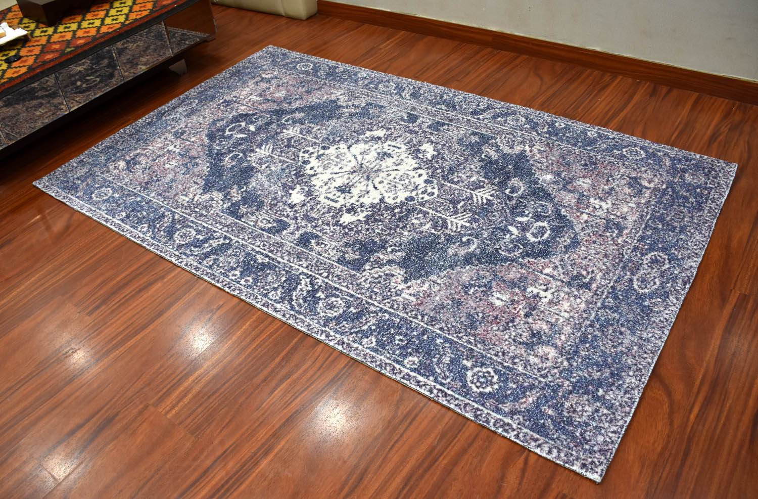Multi Size Blue Ivory Aubergine Color Hand Woven All-Over Polyester Traditional Oriental Rug
