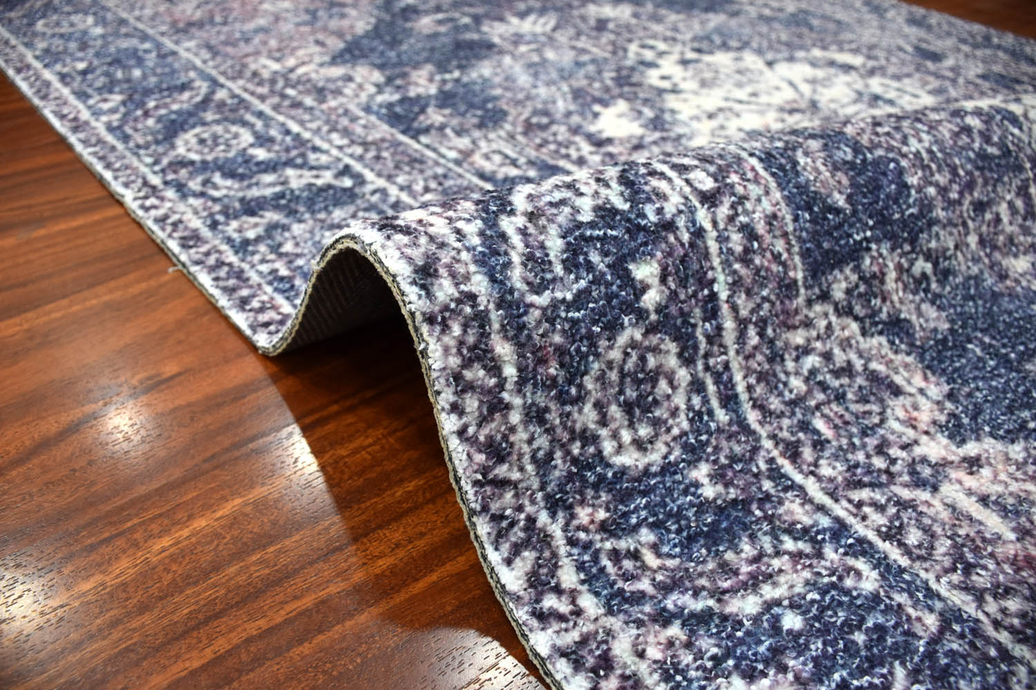 Multi Size Blue Ivory Aubergine Color Hand Woven All-Over Polyester Traditional Oriental Rug
