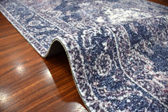Multi Size Blue Ivory Aubergine Color Hand Woven All-Over Polyester Traditional Oriental Rug