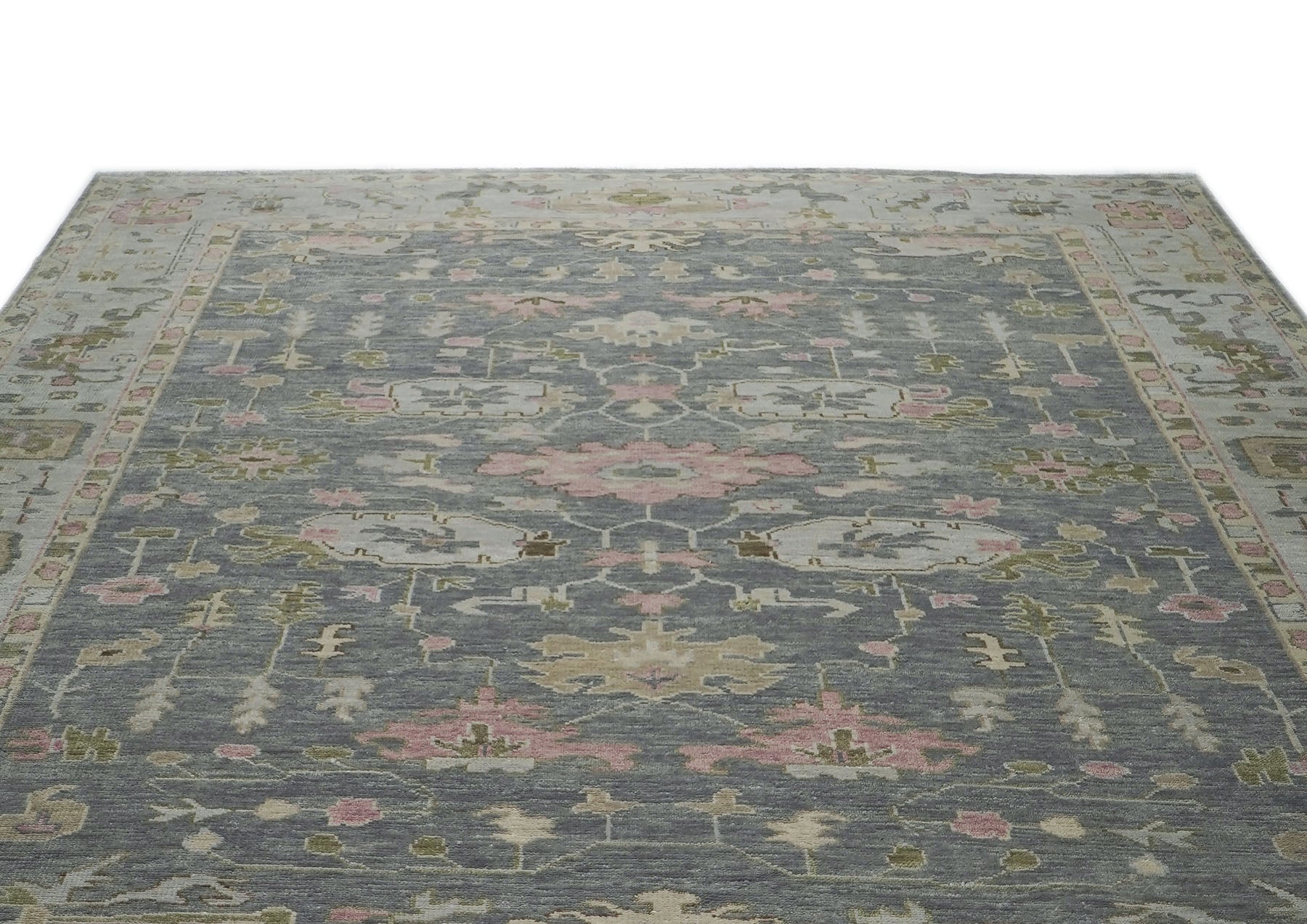 12x15 Slate, Blue, Gray Color Hand Knotted Oushak Wool Transitional Oriental Rug