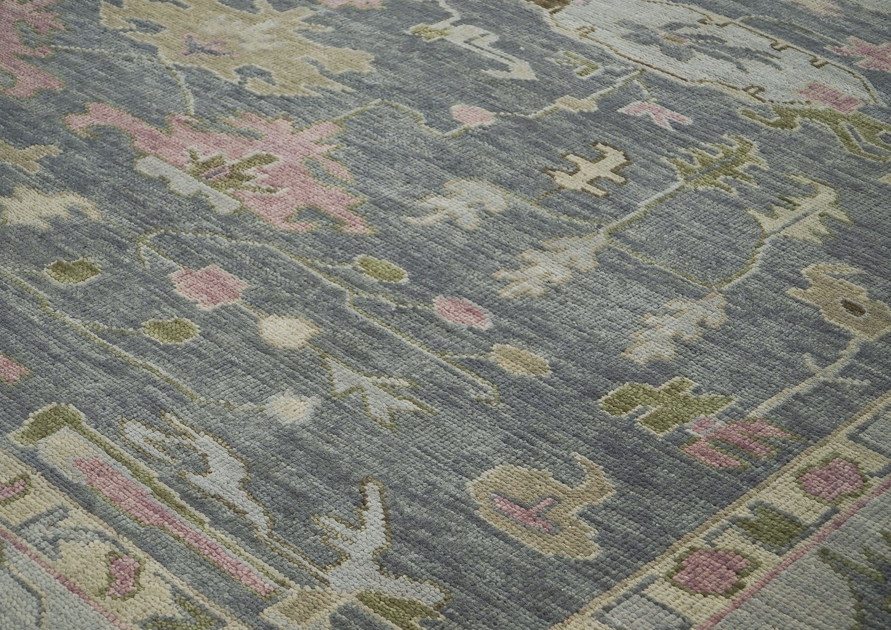 12x15 Slate, Blue, Gray Color Hand Knotted Oushak Wool Transitional Oriental Rug