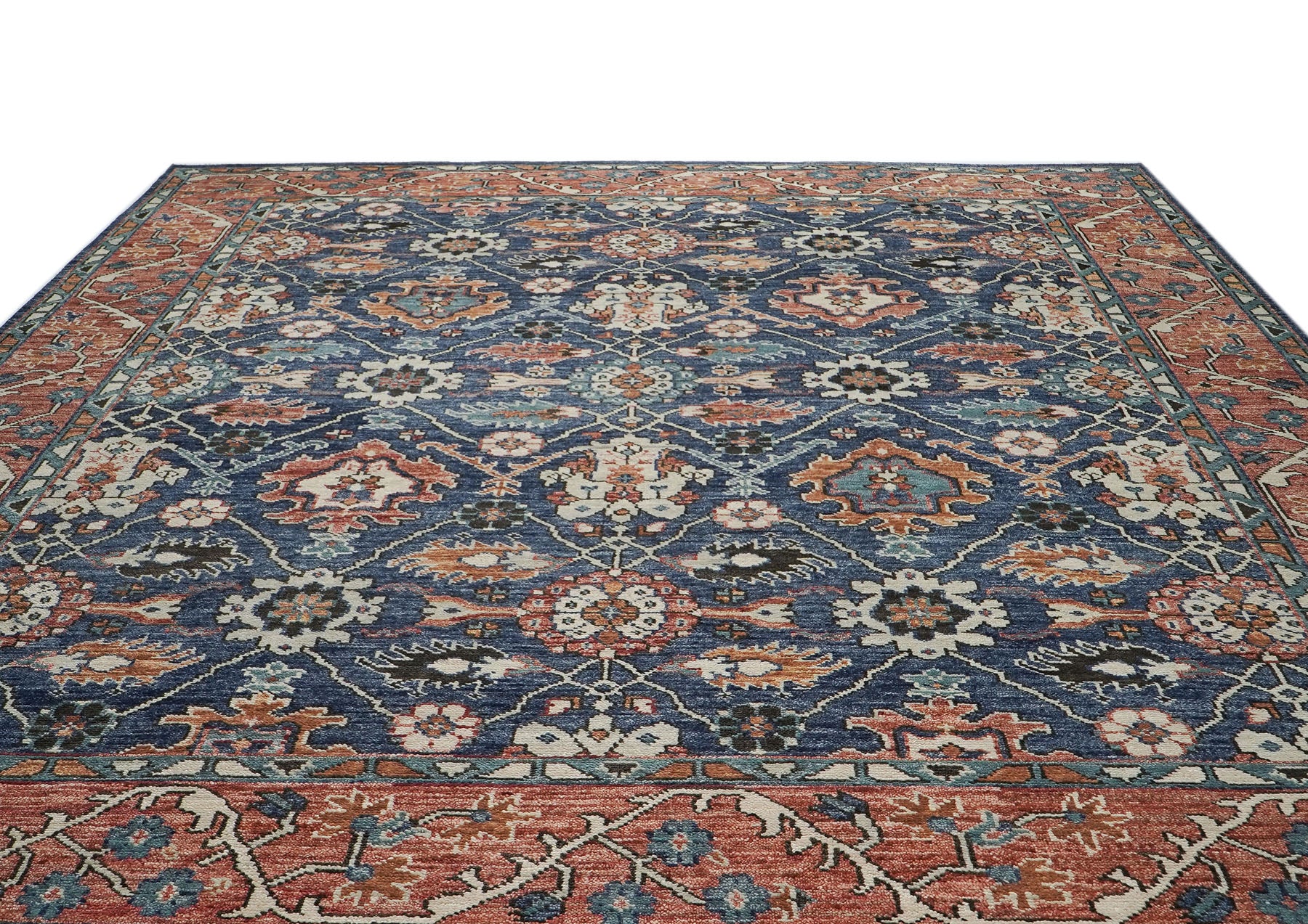 12x15 Navy, Burnt Orange, Beige Color Hand Knotted Oushak Wool Arts & Crafts Oriental Rug