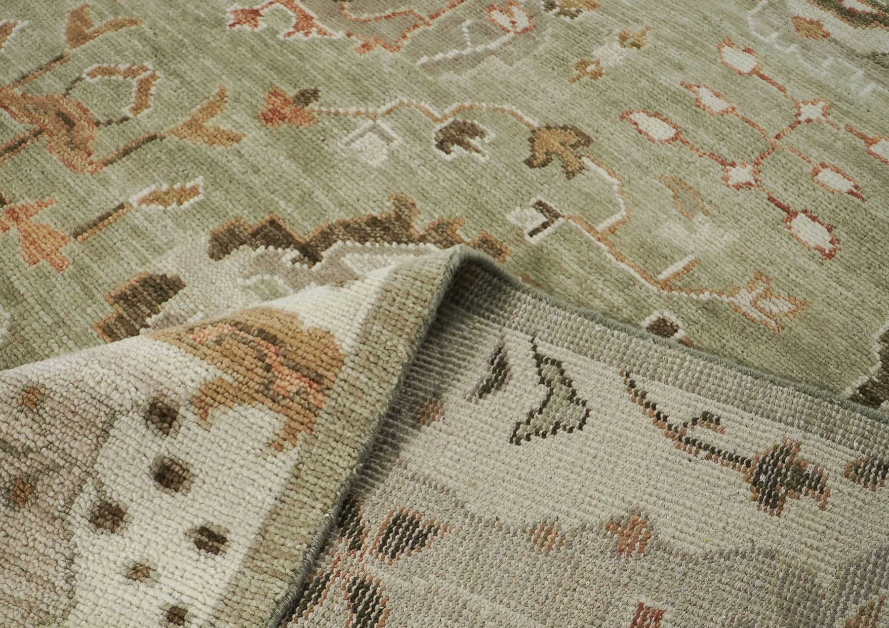 12x15 Sage, Green, Beige Color Hand Knotted Oushak Wool Arts & Crafts Oriental Rug