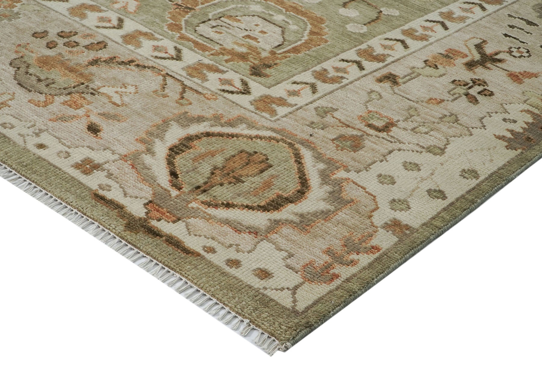 12x15 Sage, Green, Beige Color Hand Knotted Oushak Wool Arts & Crafts Oriental Rug