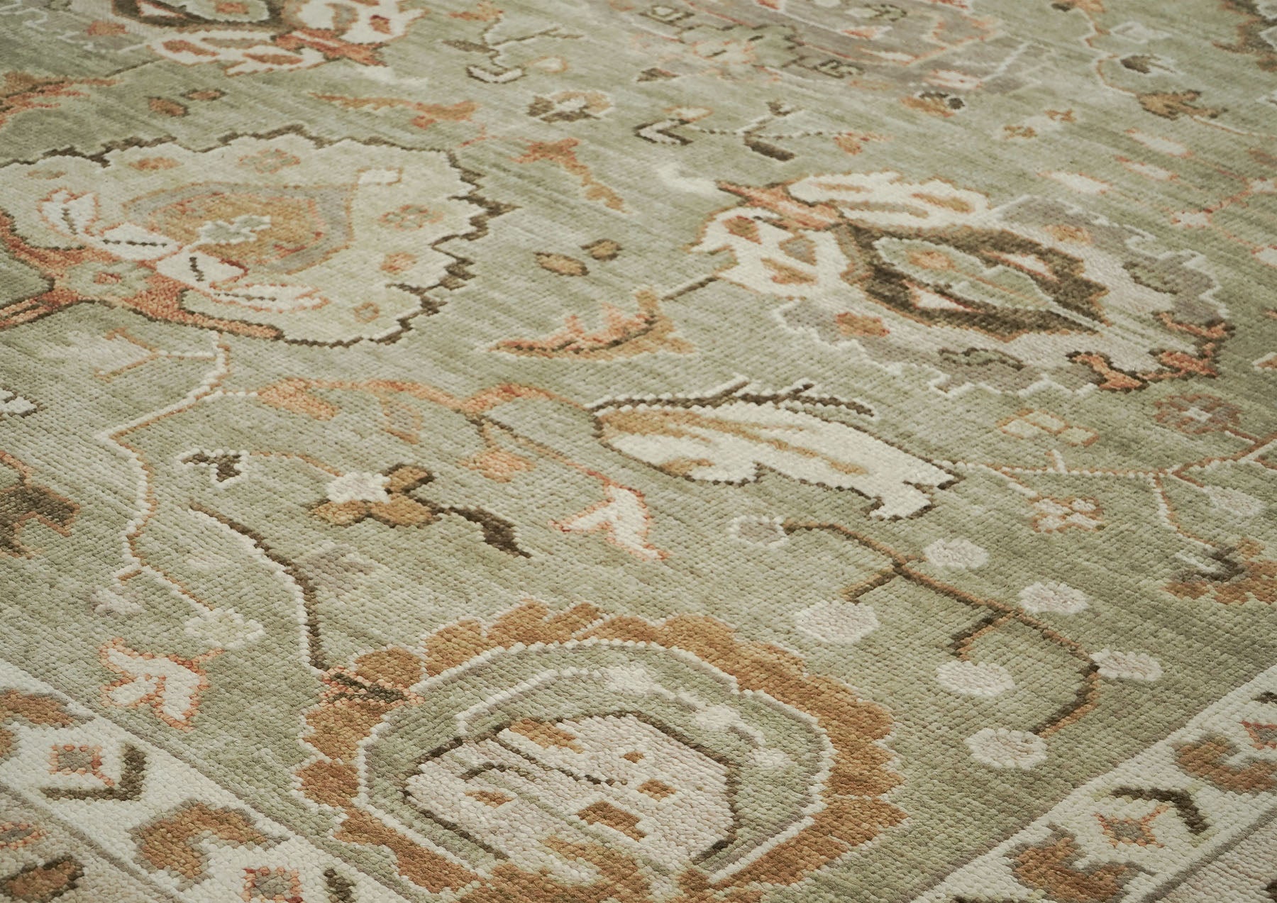 12x15 Sage, Green, Beige Color Hand Knotted Oushak Wool Arts & Crafts Oriental Rug