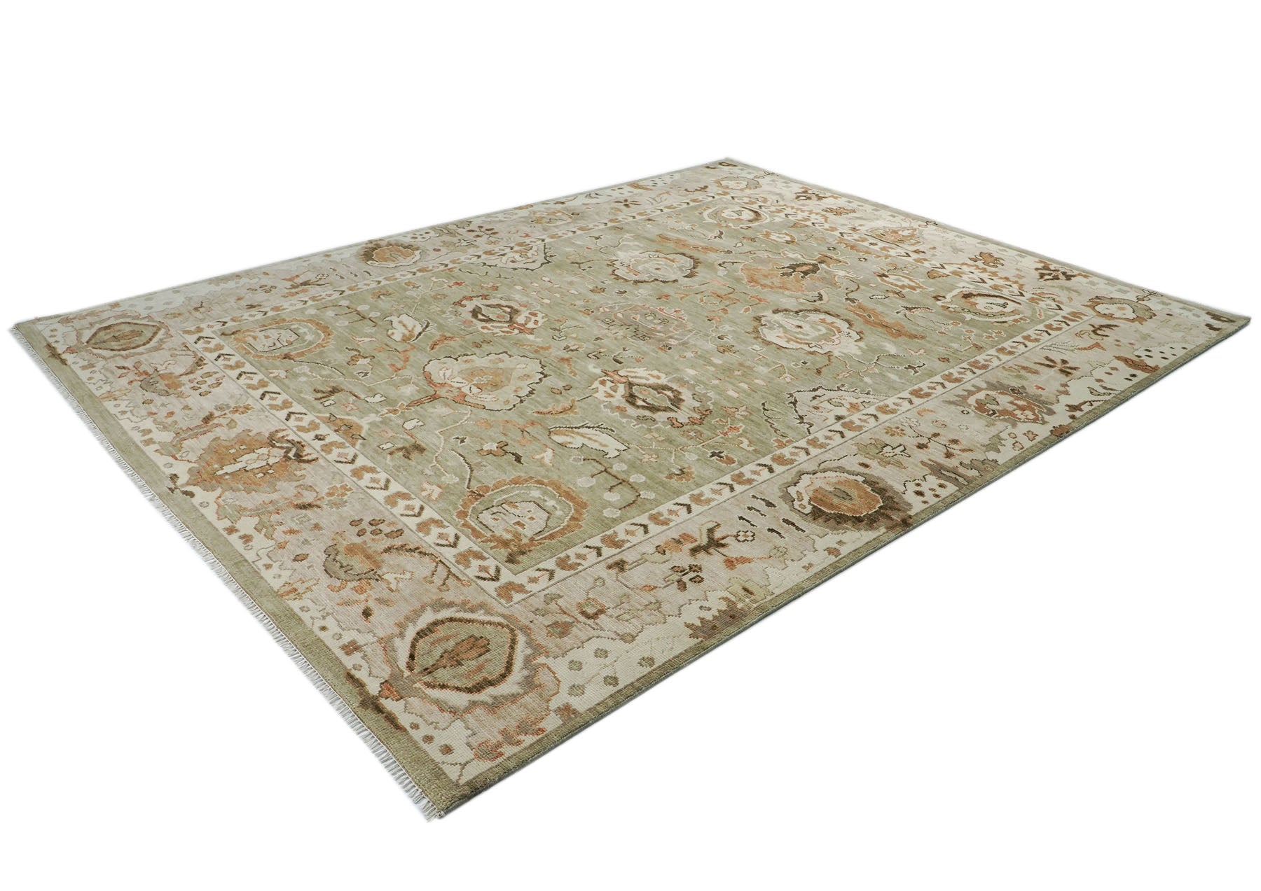 12x15 Sage, Green, Beige Color Hand Knotted Oushak Wool Arts & Crafts Oriental Rug