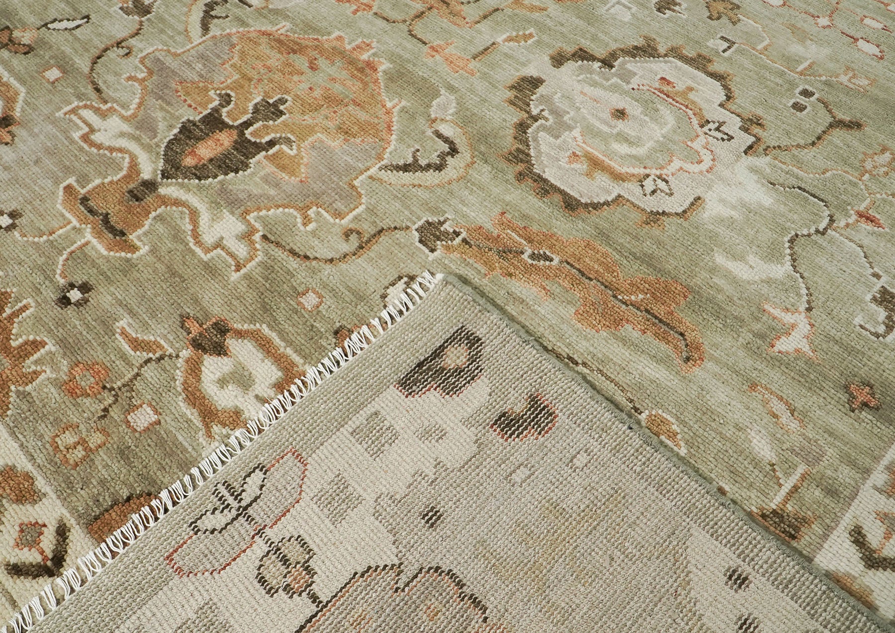 12x15 Sage, Green, Beige Color Hand Knotted Oushak Wool Arts & Crafts Oriental Rug