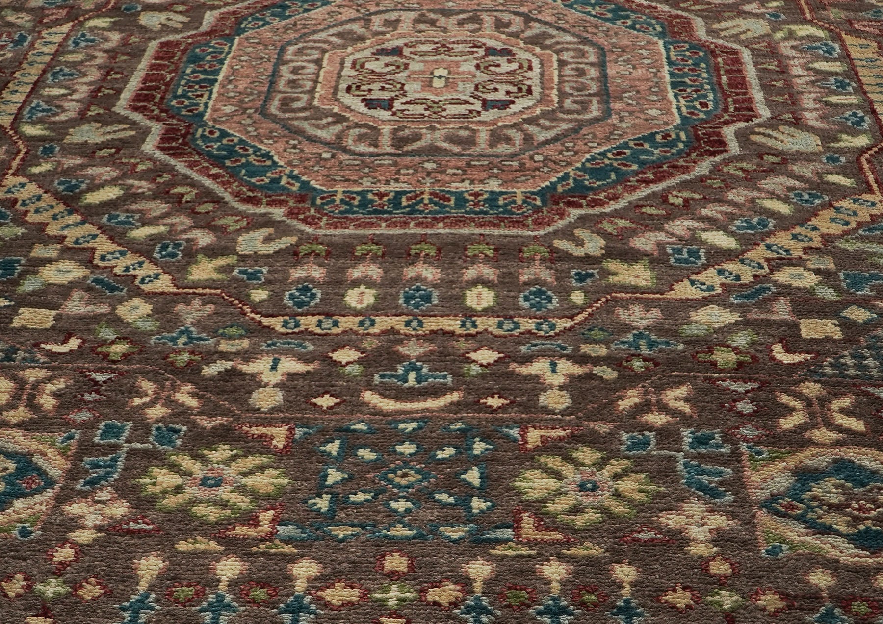 10x14 Brown, Rose, Teal Color Hand Knotted Oushak Wool Traditional Oriental Rug