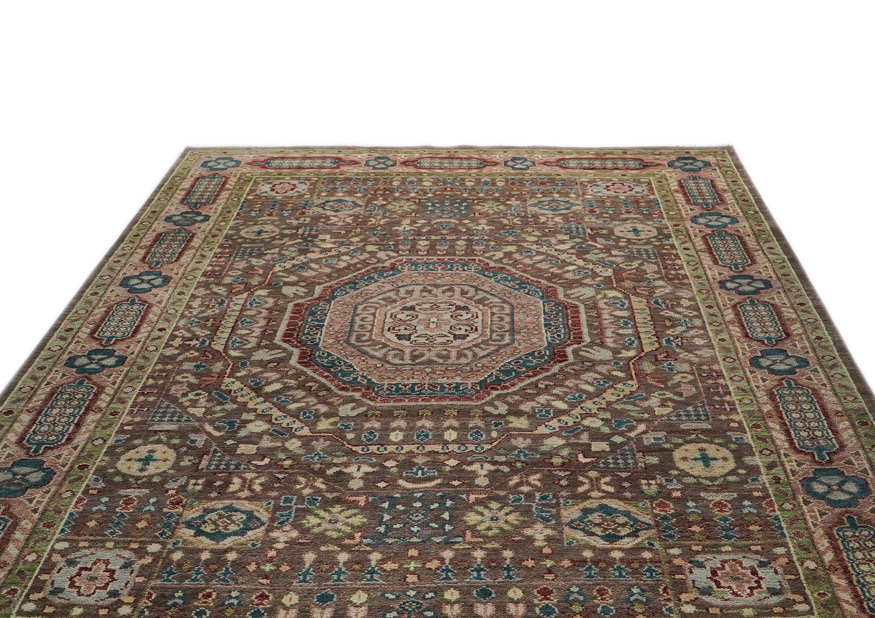10x14 Brown, Rose, Teal Color Hand Knotted Oushak Wool Traditional Oriental Rug