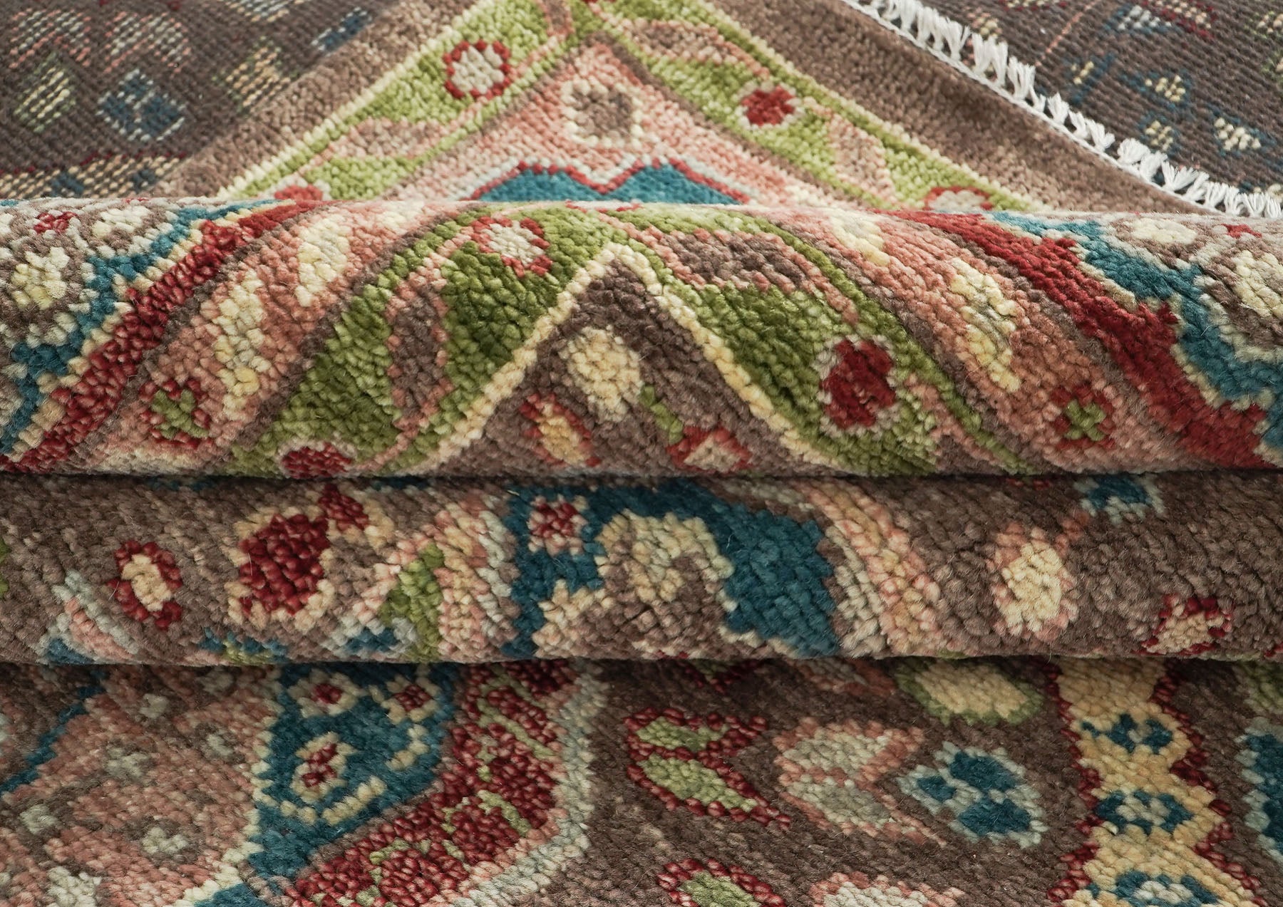 10x14 Brown, Rose, Teal Color Hand Knotted Oushak Wool Traditional Oriental Rug