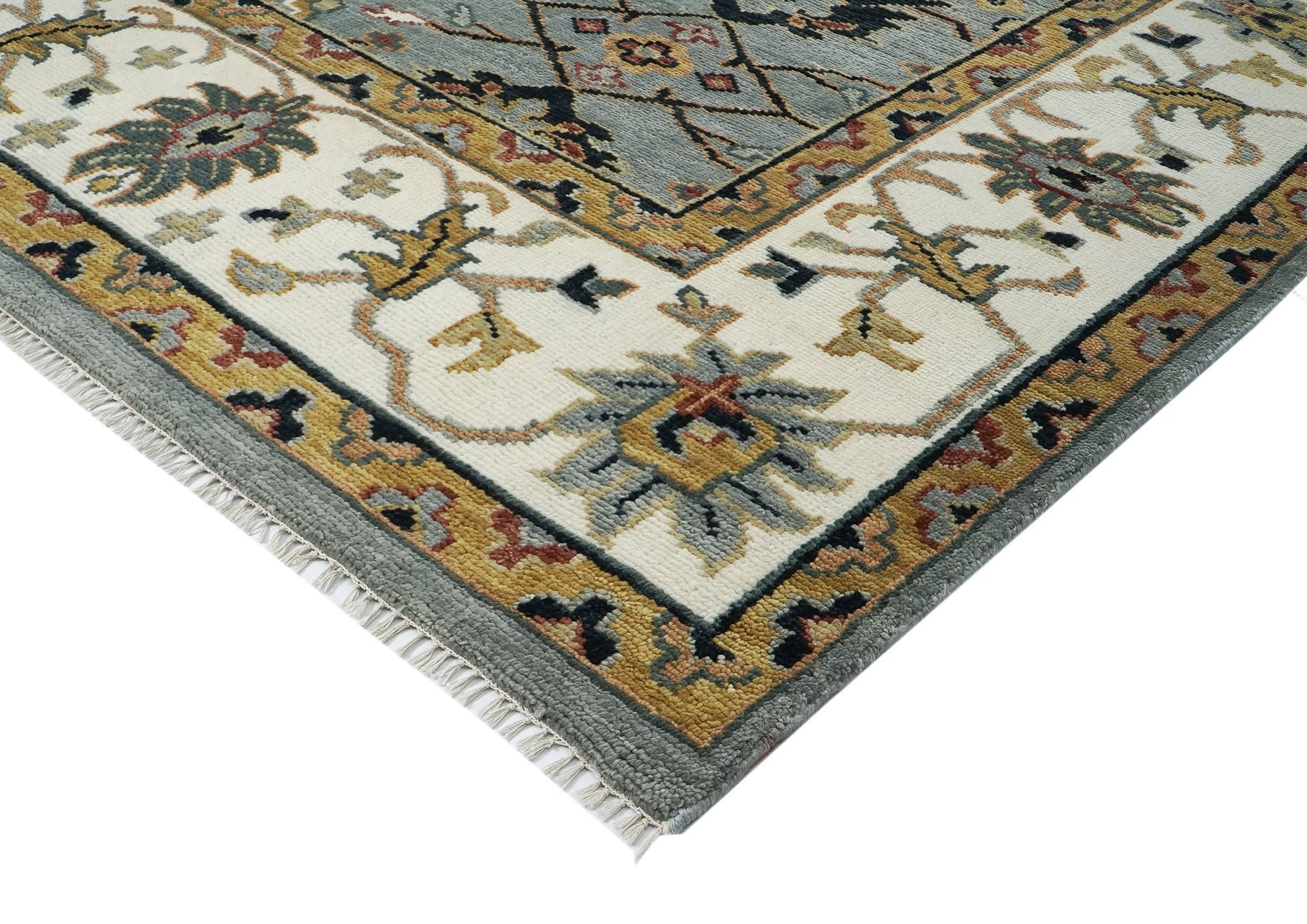 12x15 Slate, Ivory, peach Color Hand Knotted Oushak Wool Arts and Crafts Oriental Rug