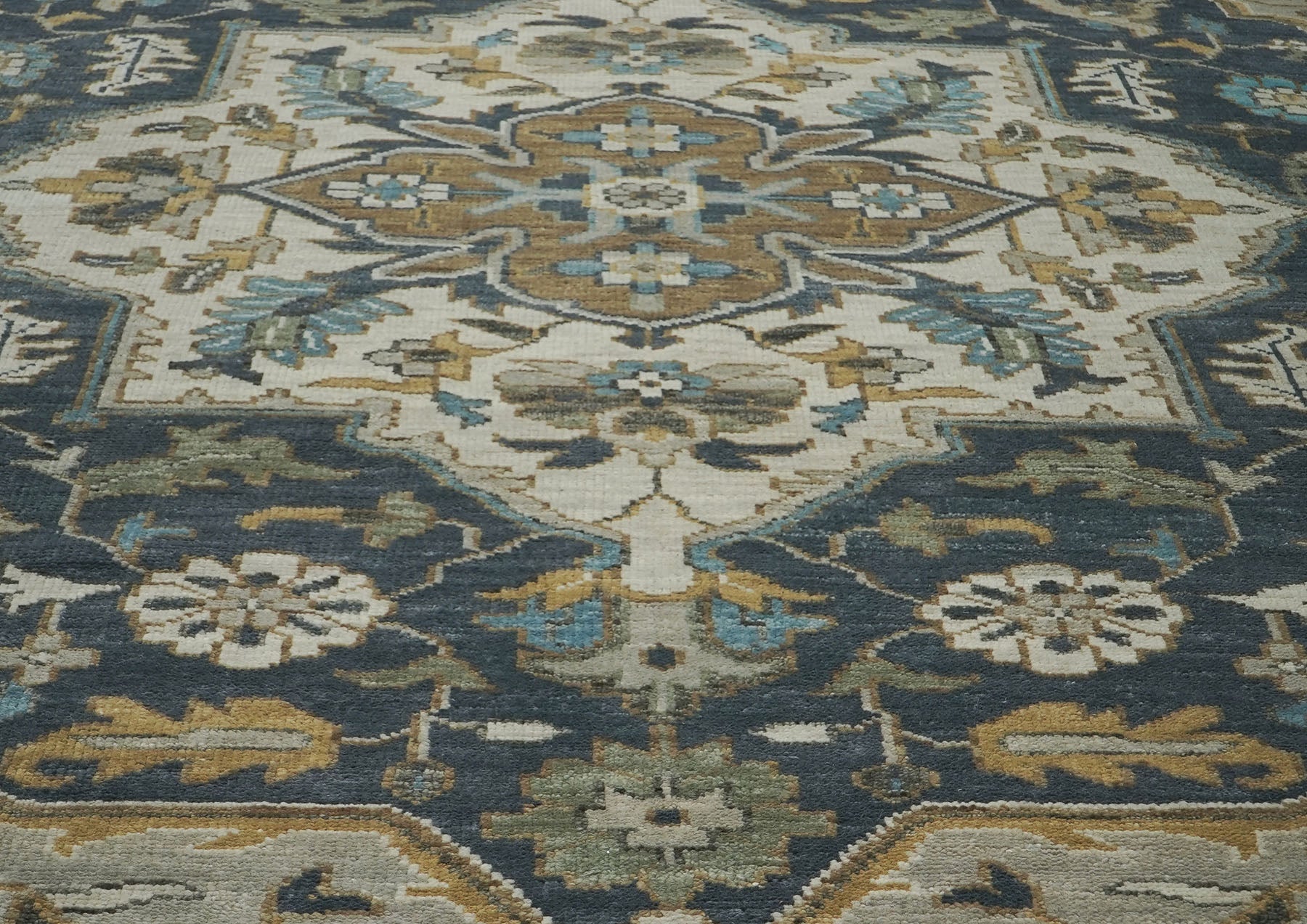 12x15 Blue, Gray, Beige Color Hand Knotted Oushak Wool  Oriental Rug