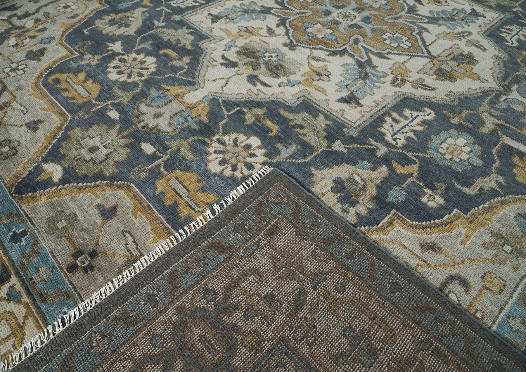 12x15 Blue, Gray, Beige Color Hand Knotted Oushak Wool  Oriental Rug