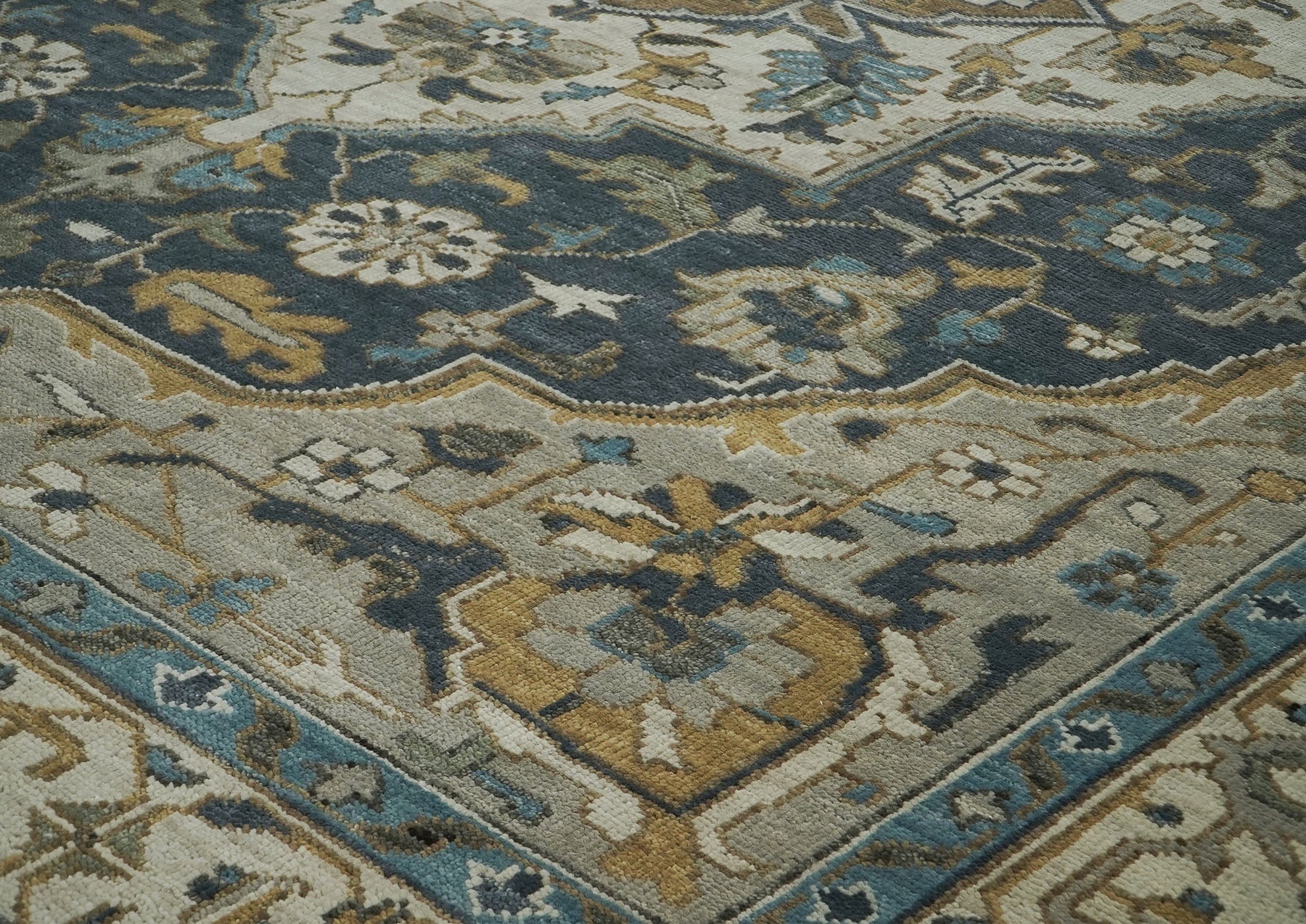 12x15 Blue, Gray, Beige Color Hand Knotted Oushak Wool  Oriental Rug