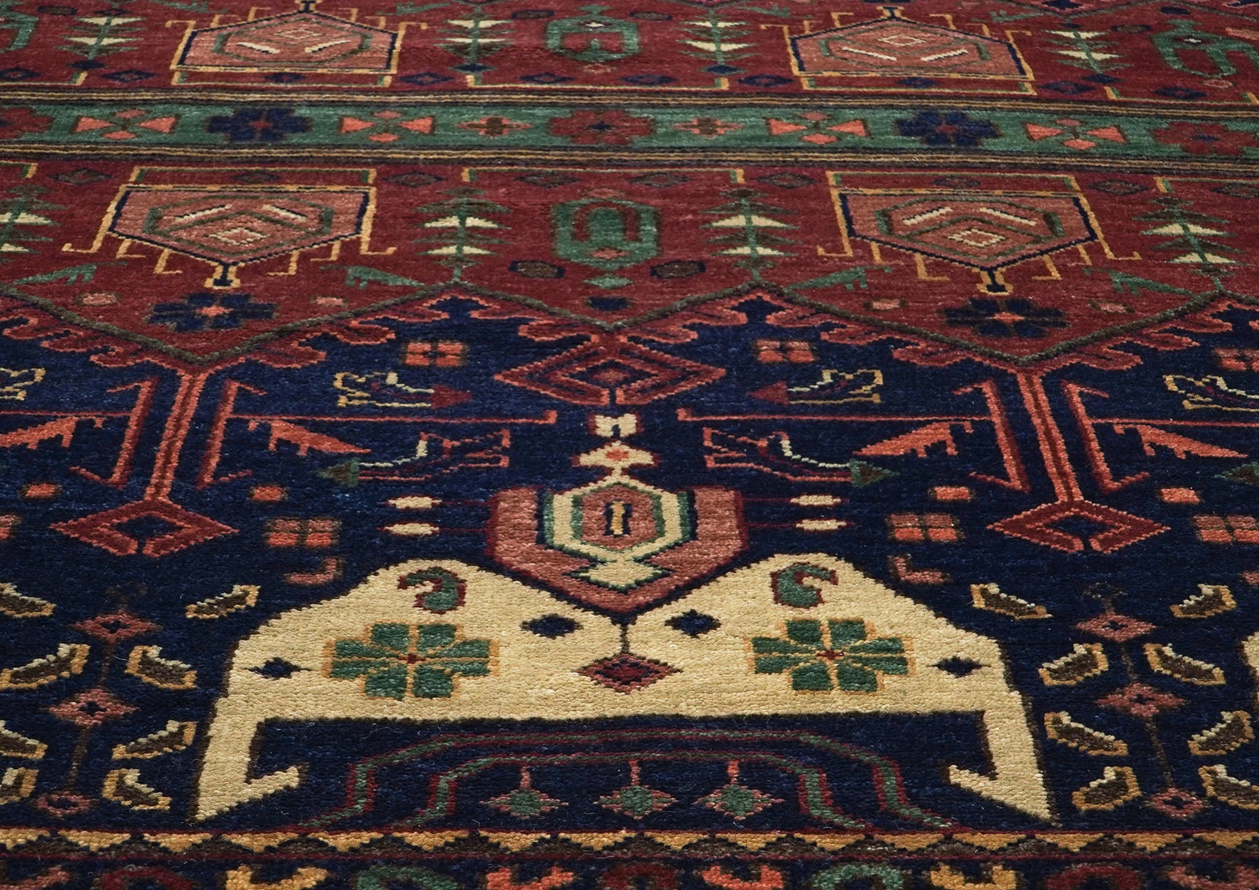 12x15 Navy, Rust, Rose Color Hand Knotted Oushak Wool Tribal Oriental Rug