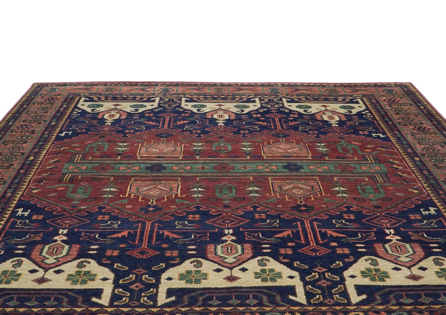 12x15 Navy, Rust, Rose Color Hand Knotted Oushak Wool Tribal Oriental Rug