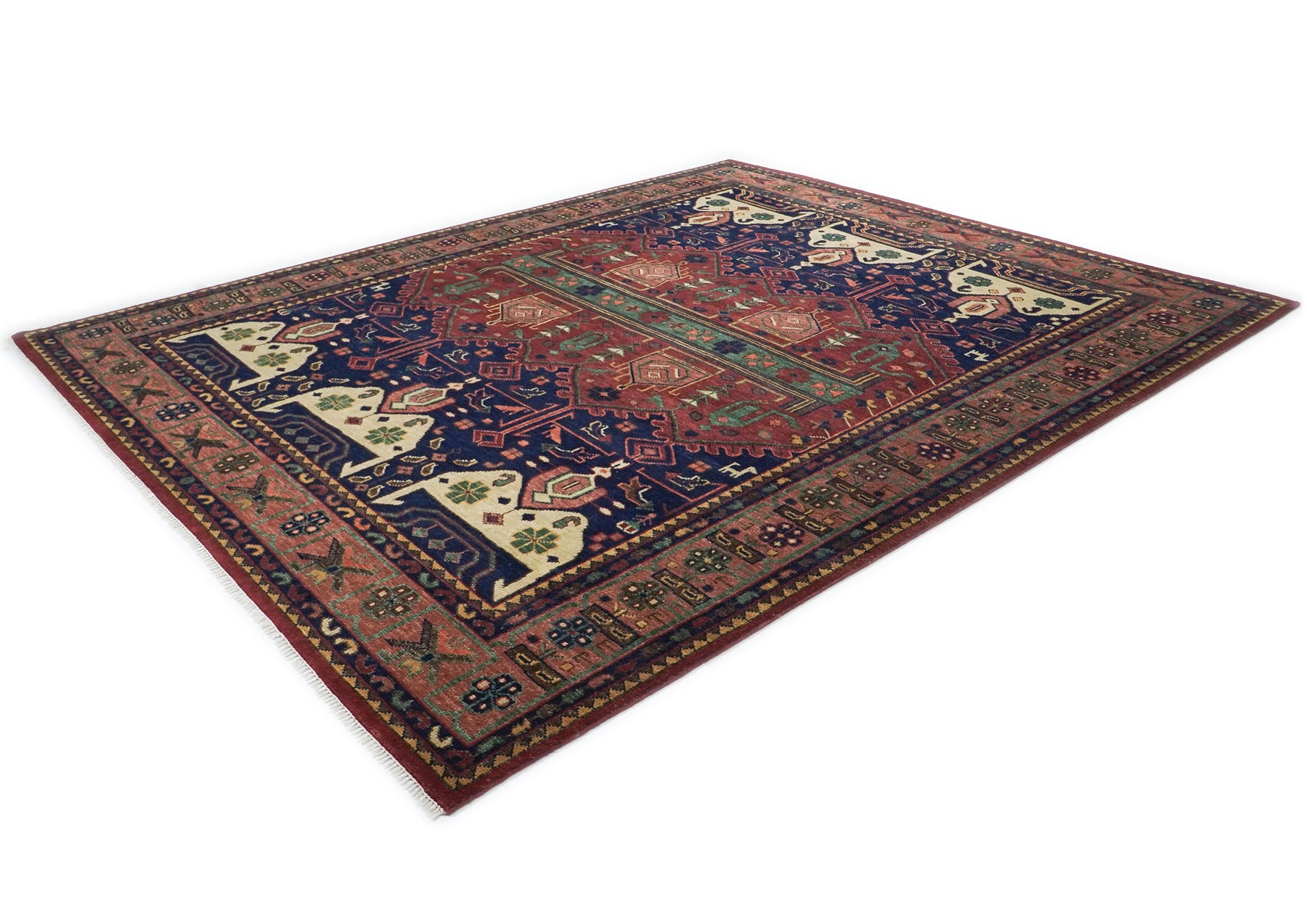 12x15 Navy, Rust, Rose Color Hand Knotted Oushak Wool Tribal Oriental Rug