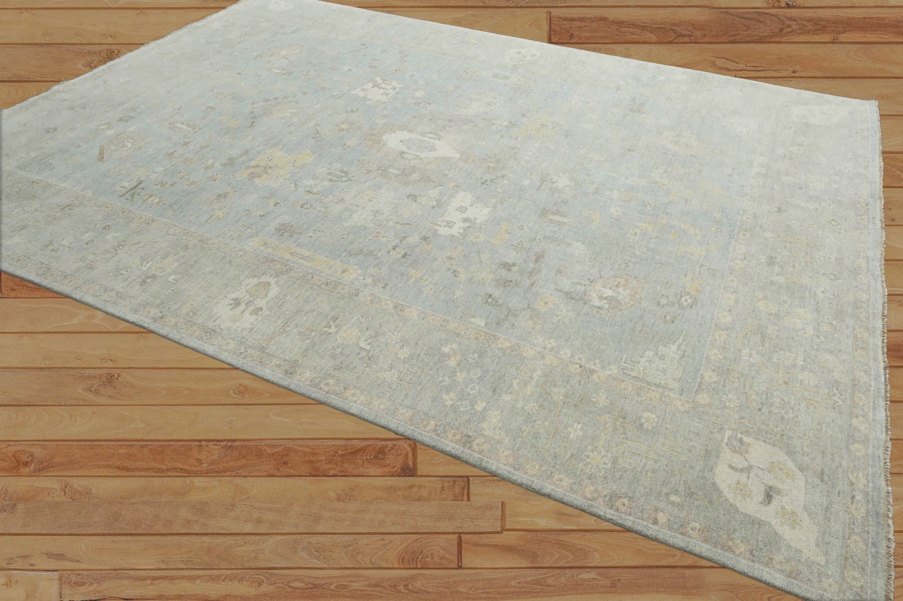 Multi Size Slate Gray Beige Color Hand Knotted Oushak 100% Wool Traditional Oriental Rug