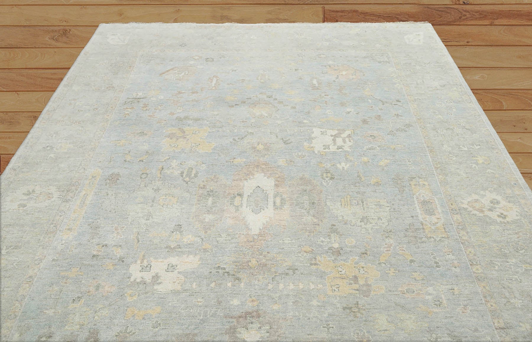 Multi Size Slate Gray Beige Color Hand Knotted Oushak 100% Wool Traditional Oriental Rug