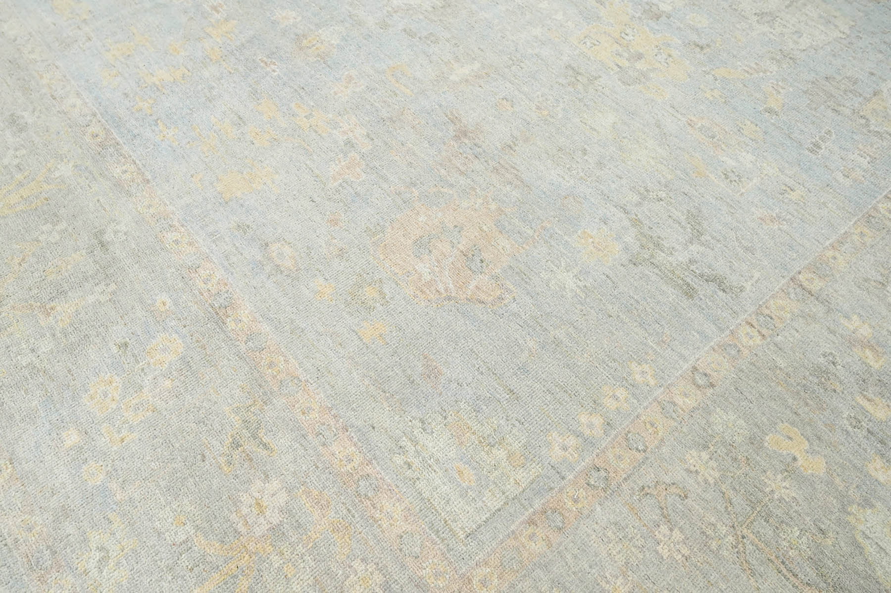 Multi Size Slate Gray Beige Color Hand Knotted Oushak 100% Wool Traditional Oriental Rug