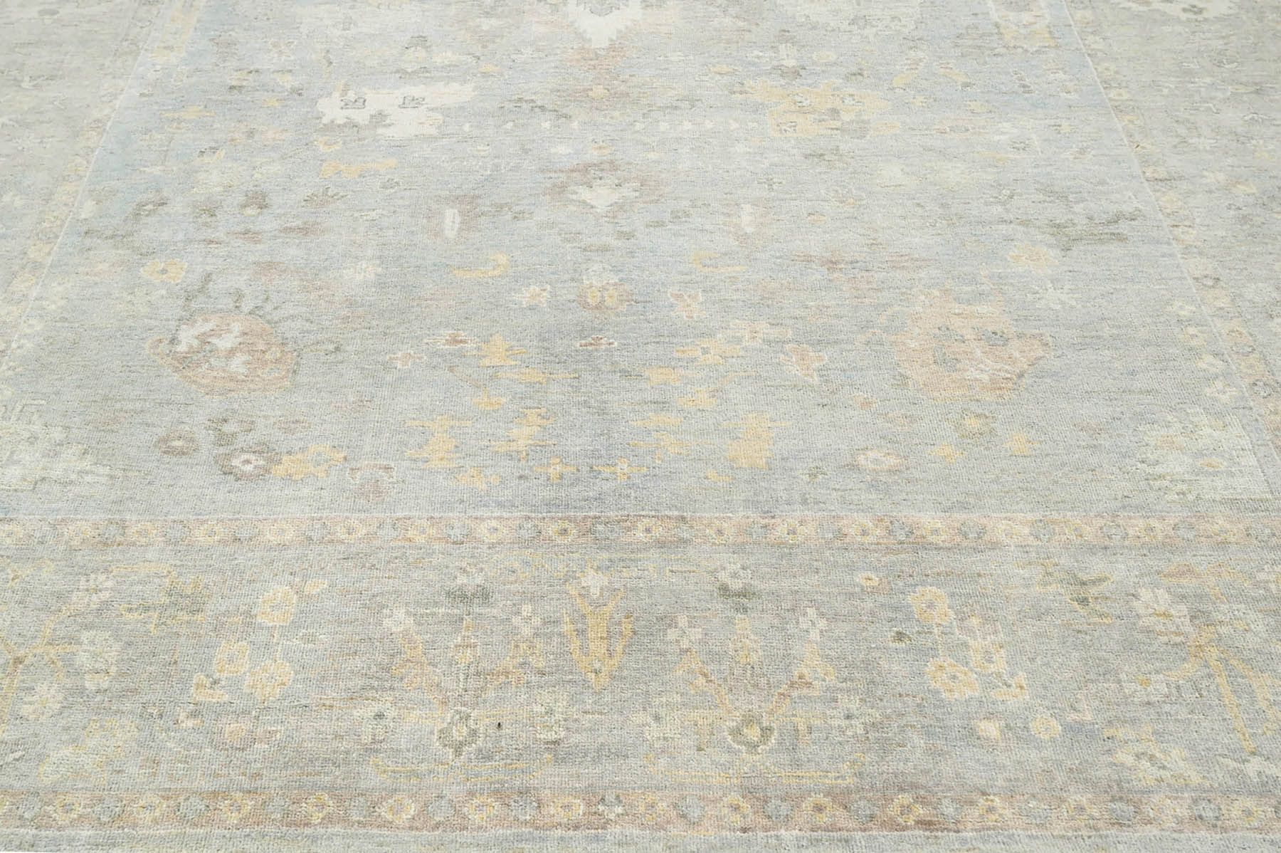 Multi Size Slate Gray Beige Color Hand Knotted Oushak 100% Wool Traditional Oriental Rug