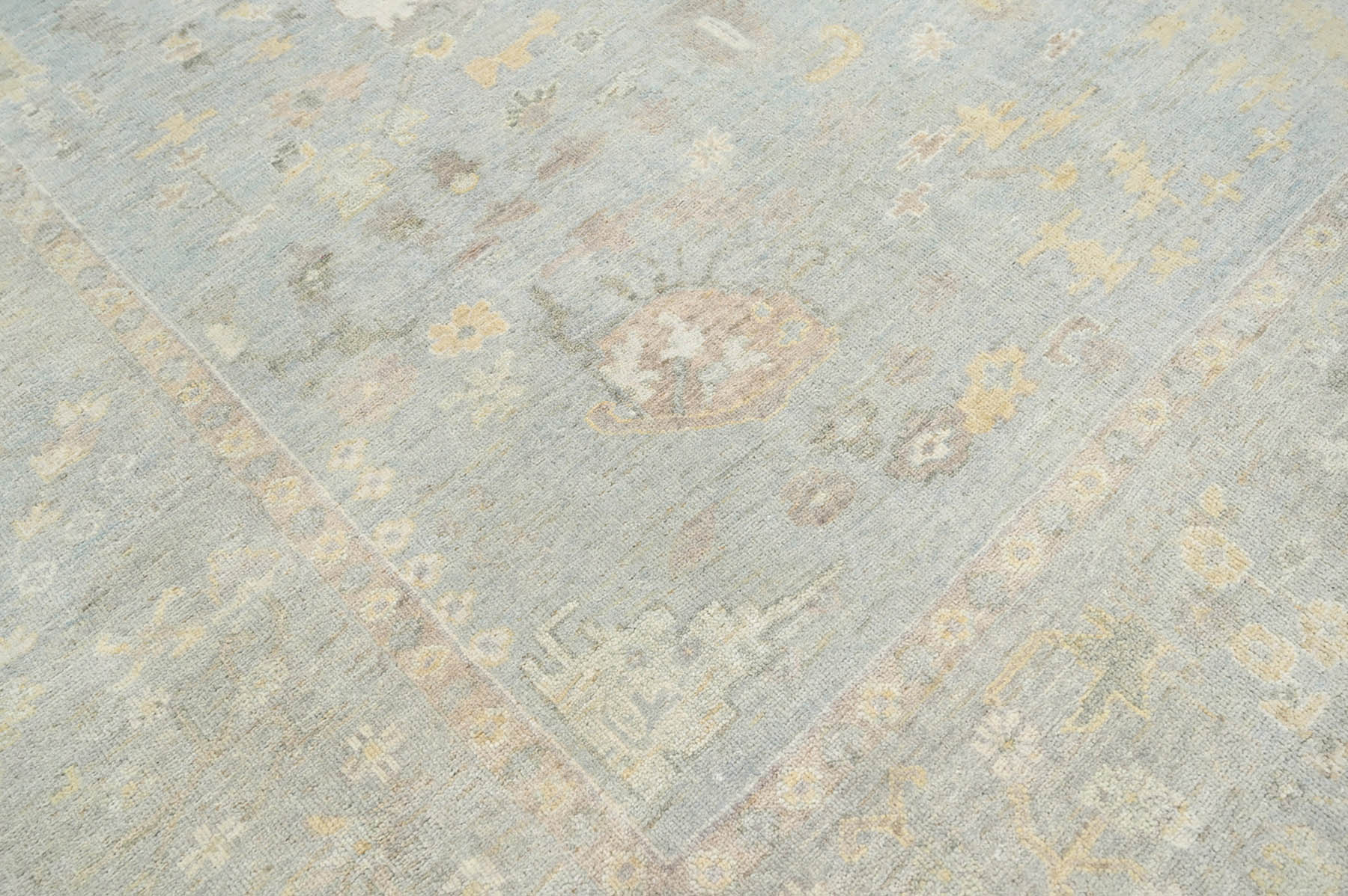 Multi Size Slate Gray Beige Color Hand Knotted Oushak 100% Wool Traditional Oriental Rug