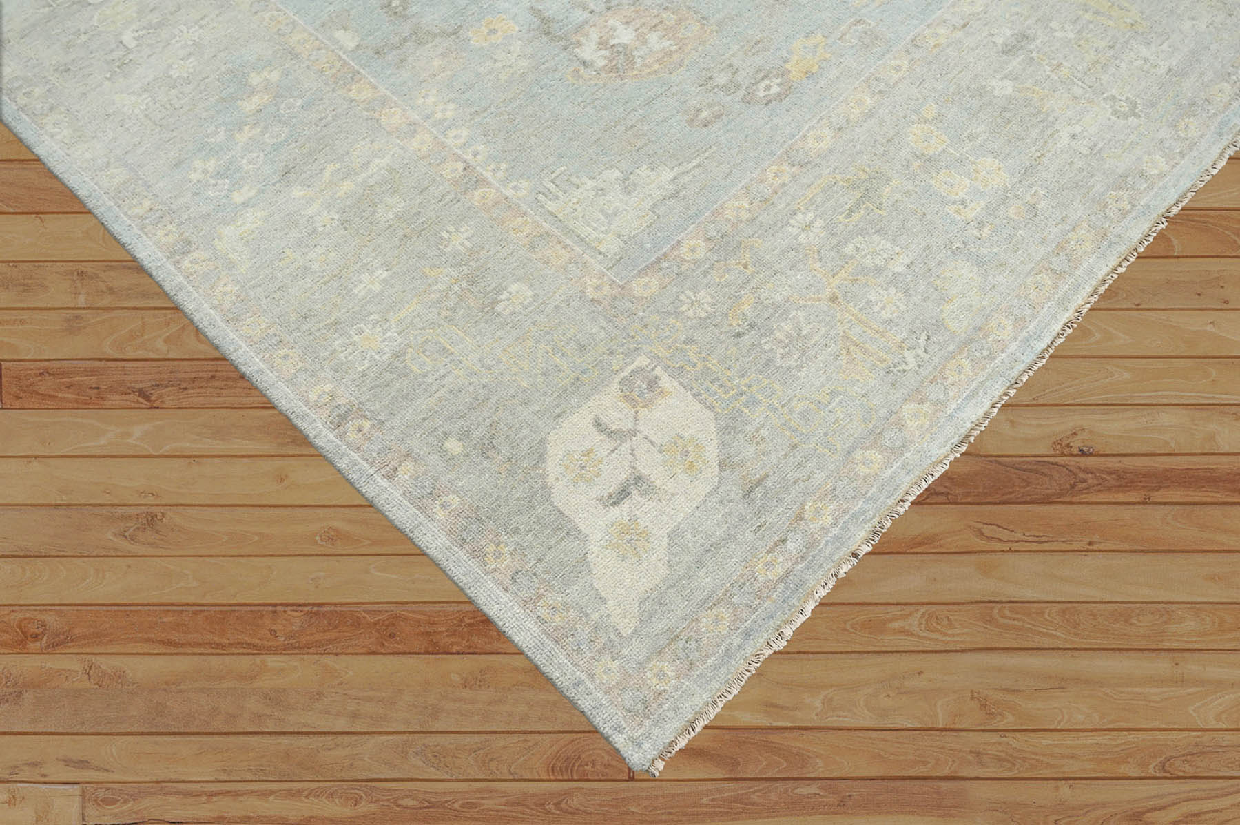 Multi Size Slate Gray Beige Color Hand Knotted Oushak 100% Wool Traditional Oriental Rug