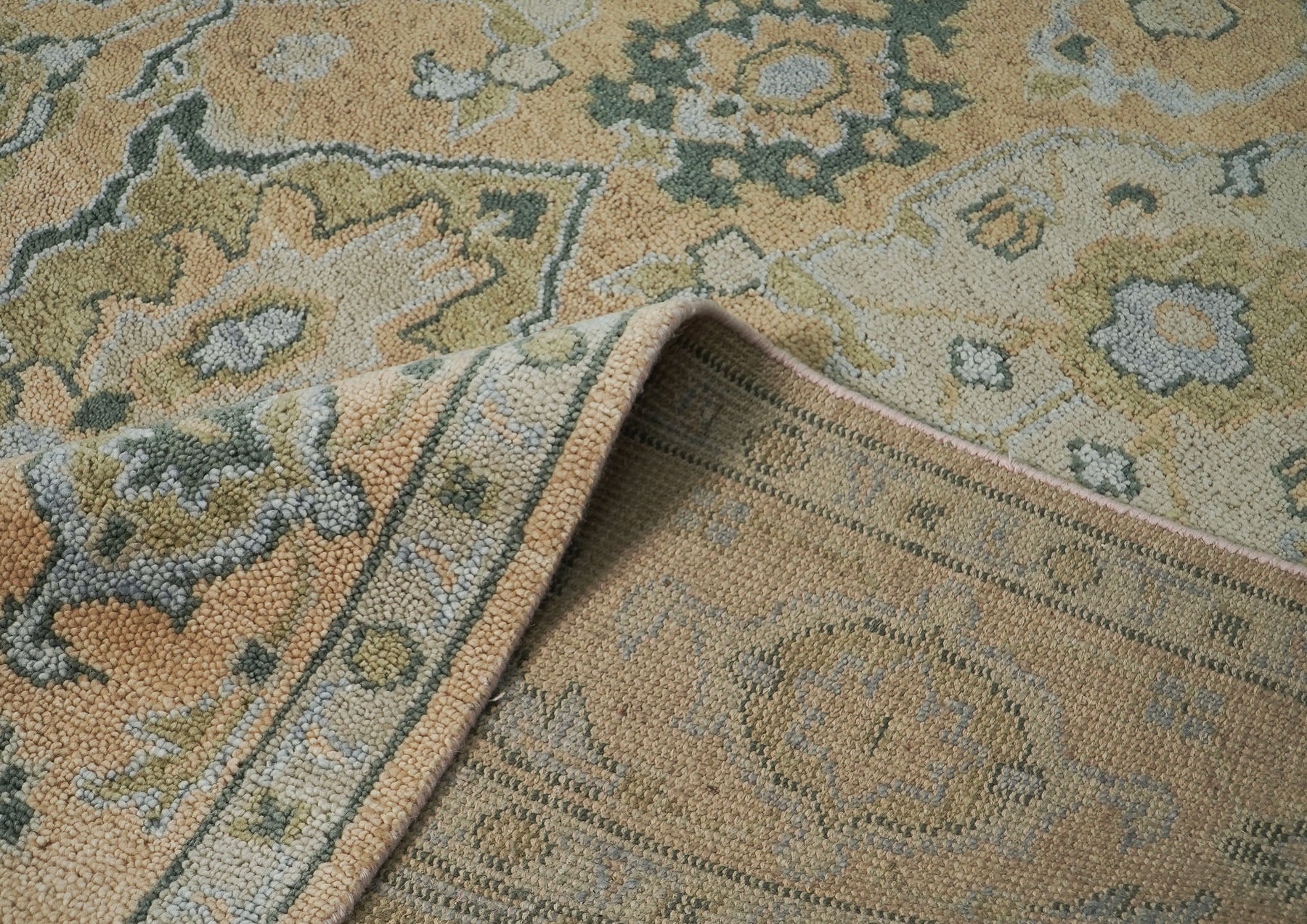 9x12 Peach, Gray, Slate Color Hand Knotted Oushak Wool Transitional Oriental Rug