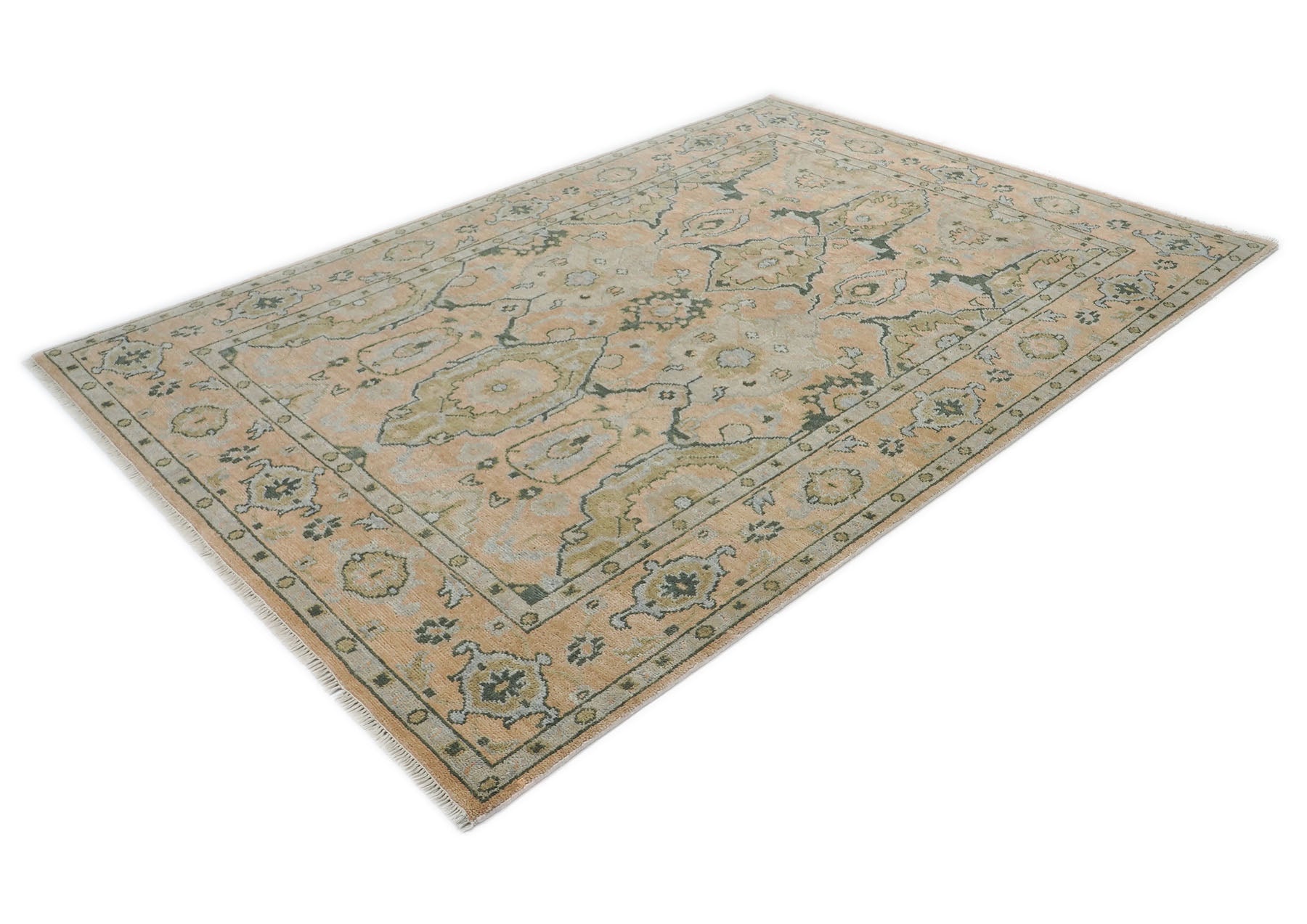 9x12 Peach, Gray, Slate Color Hand Knotted Oushak Wool Transitional Oriental Rug