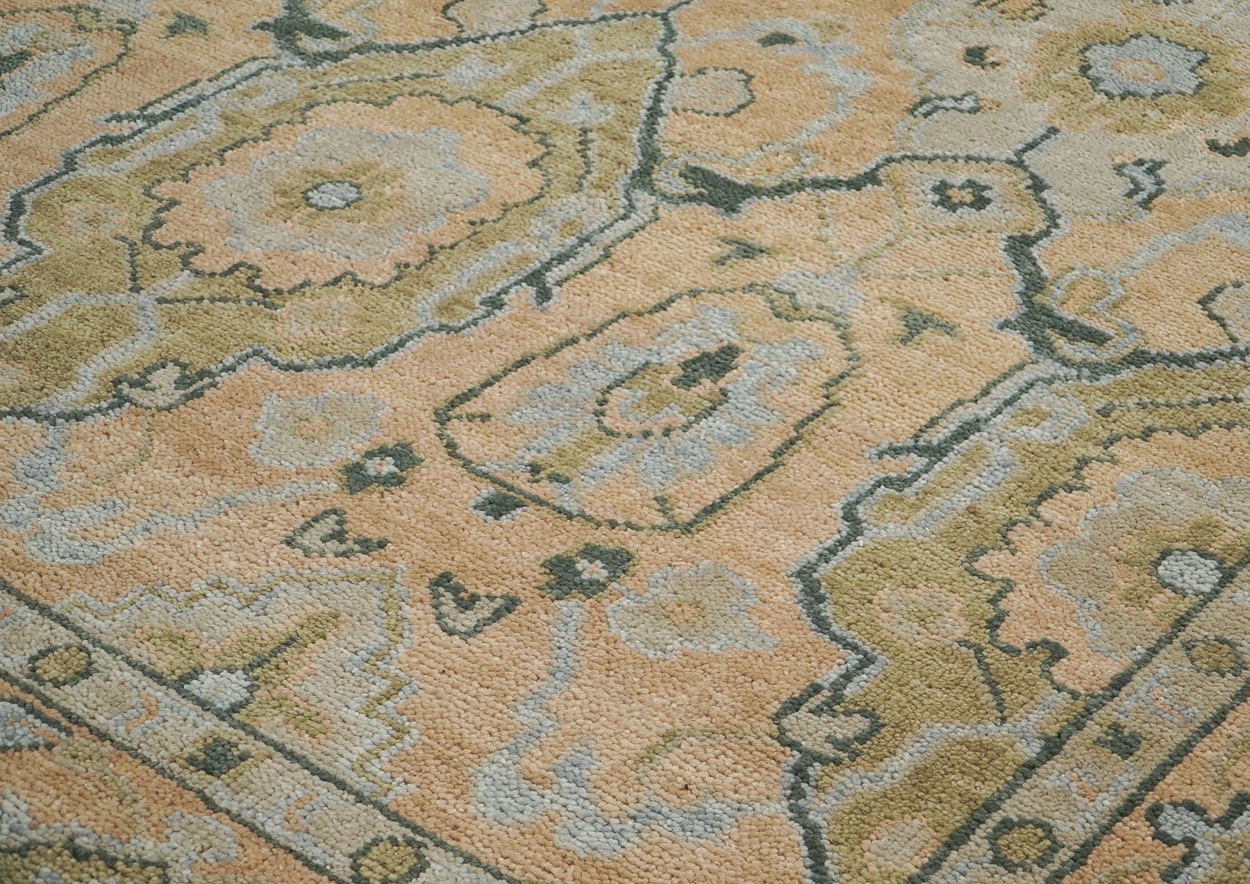 9x12 Peach, Gray, Slate Color Hand Knotted Oushak Wool Transitional Oriental Rug