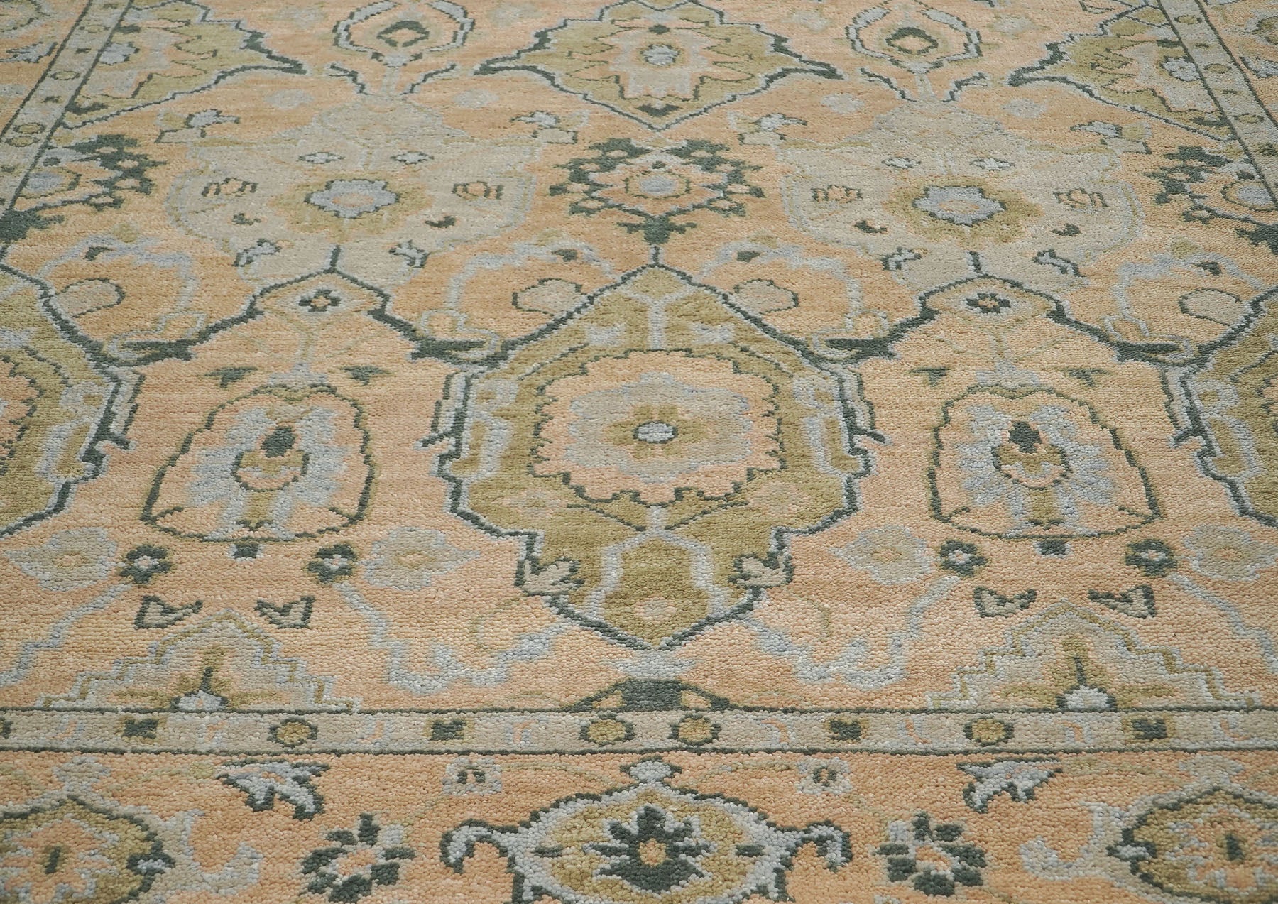 9x12 Peach, Gray, Slate Color Hand Knotted Oushak Wool Transitional Oriental Rug