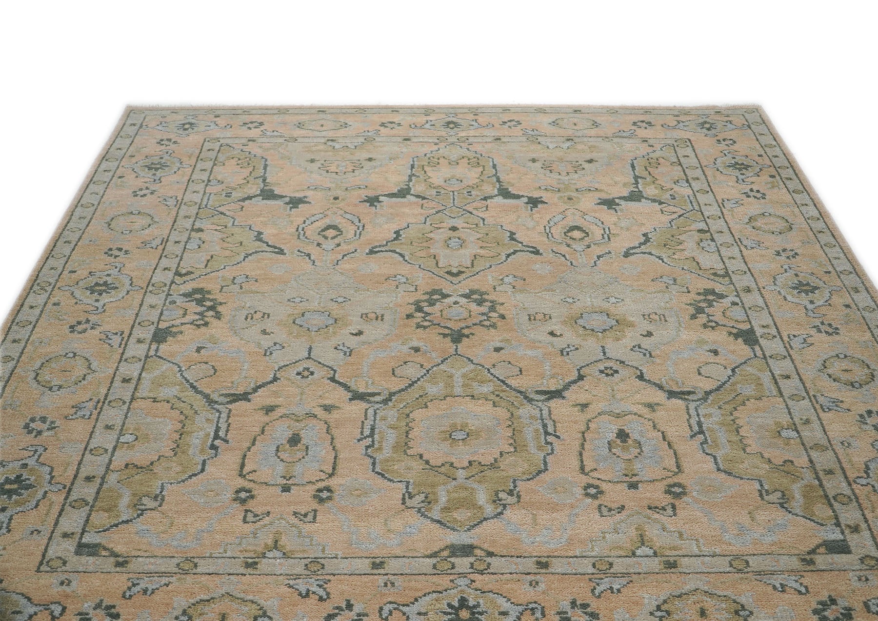 9x12 Peach, Gray, Slate Color Hand Knotted Oushak Wool Transitional Oriental Rug