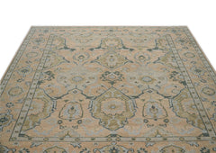 9x12 Peach, Gray, Slate Color Hand Knotted Oushak Wool Transitional Oriental Rug