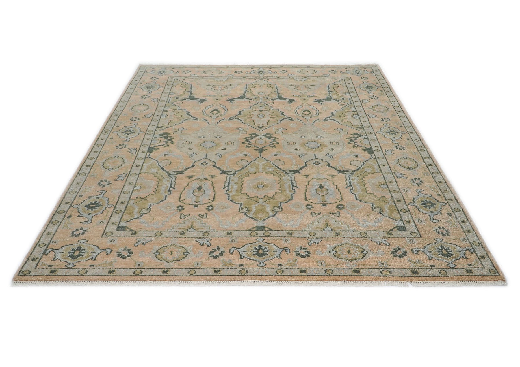 9x12 Peach, Gray, Slate Color Hand Knotted Oushak Wool Transitional Oriental Rug