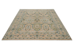 9x12 Peach, Gray, Slate Color Hand Knotted Oushak Wool Transitional Oriental Rug