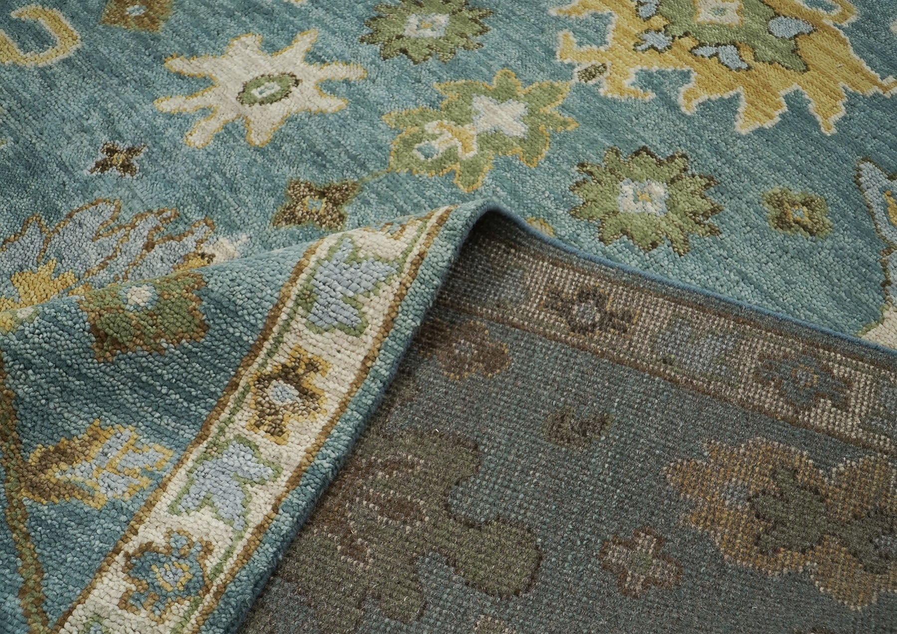 9x12 Celadon, Lime, Gold Color Hand Knotted Oushak Wool Arts and Crafts Oriental Rug