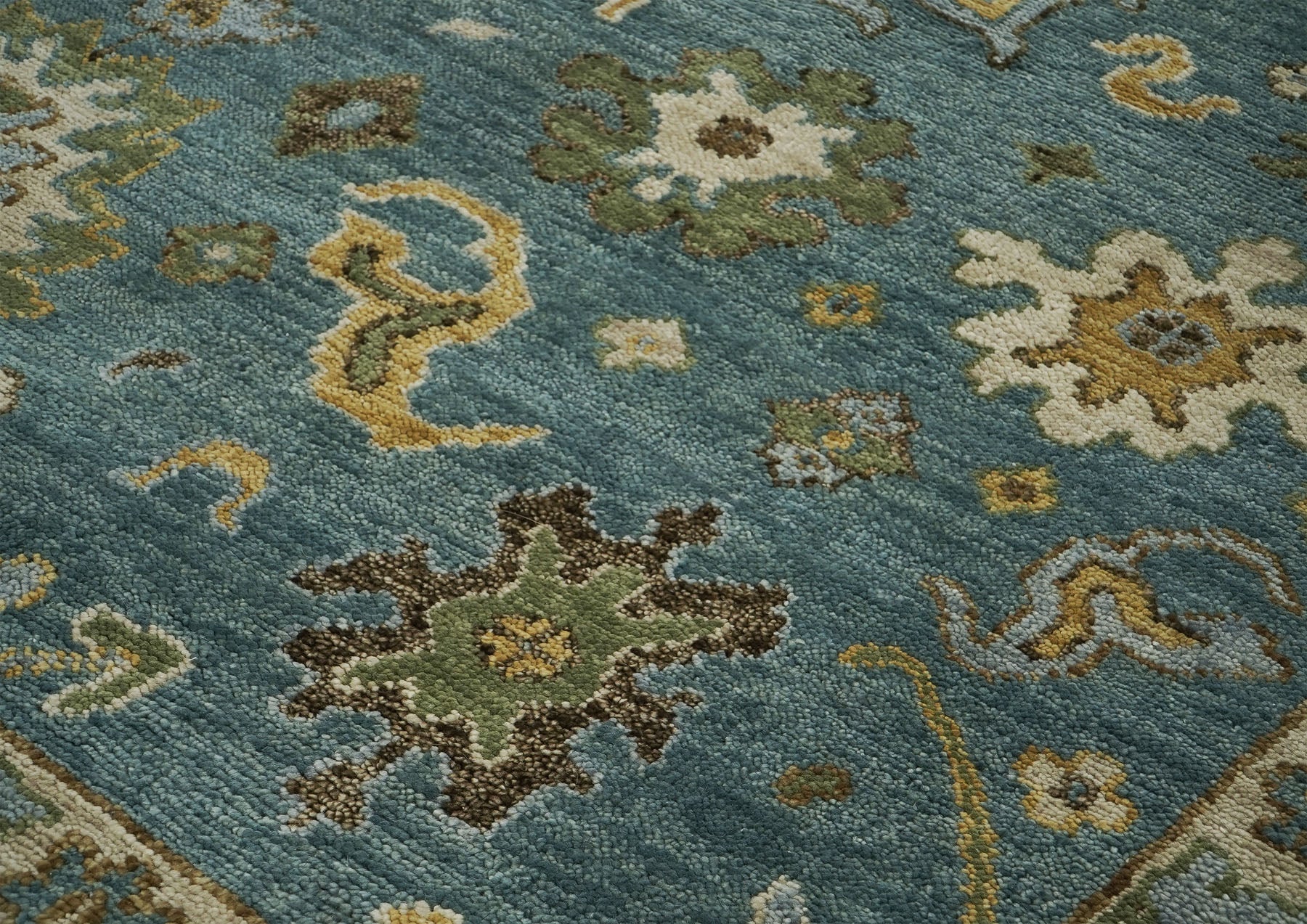 9x12 Celadon, Lime, Gold Color Hand Knotted Oushak Wool Arts and Crafts Oriental Rug