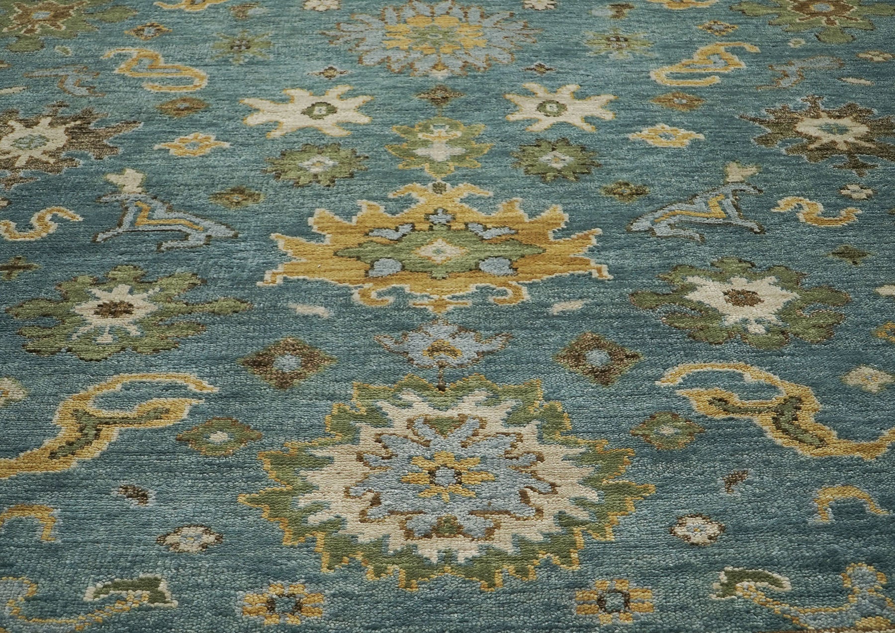 9x12 Celadon, Lime, Gold Color Hand Knotted Oushak Wool Arts and Crafts Oriental Rug