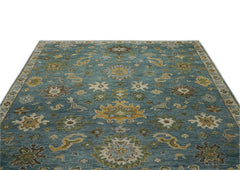 9x12 Celadon, Lime, Gold Color Hand Knotted Oushak Wool Arts and Crafts Oriental Rug