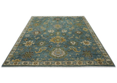 9x12 Celadon, Lime, Gold Color Hand Knotted Oushak Wool Arts and Crafts Oriental Rug