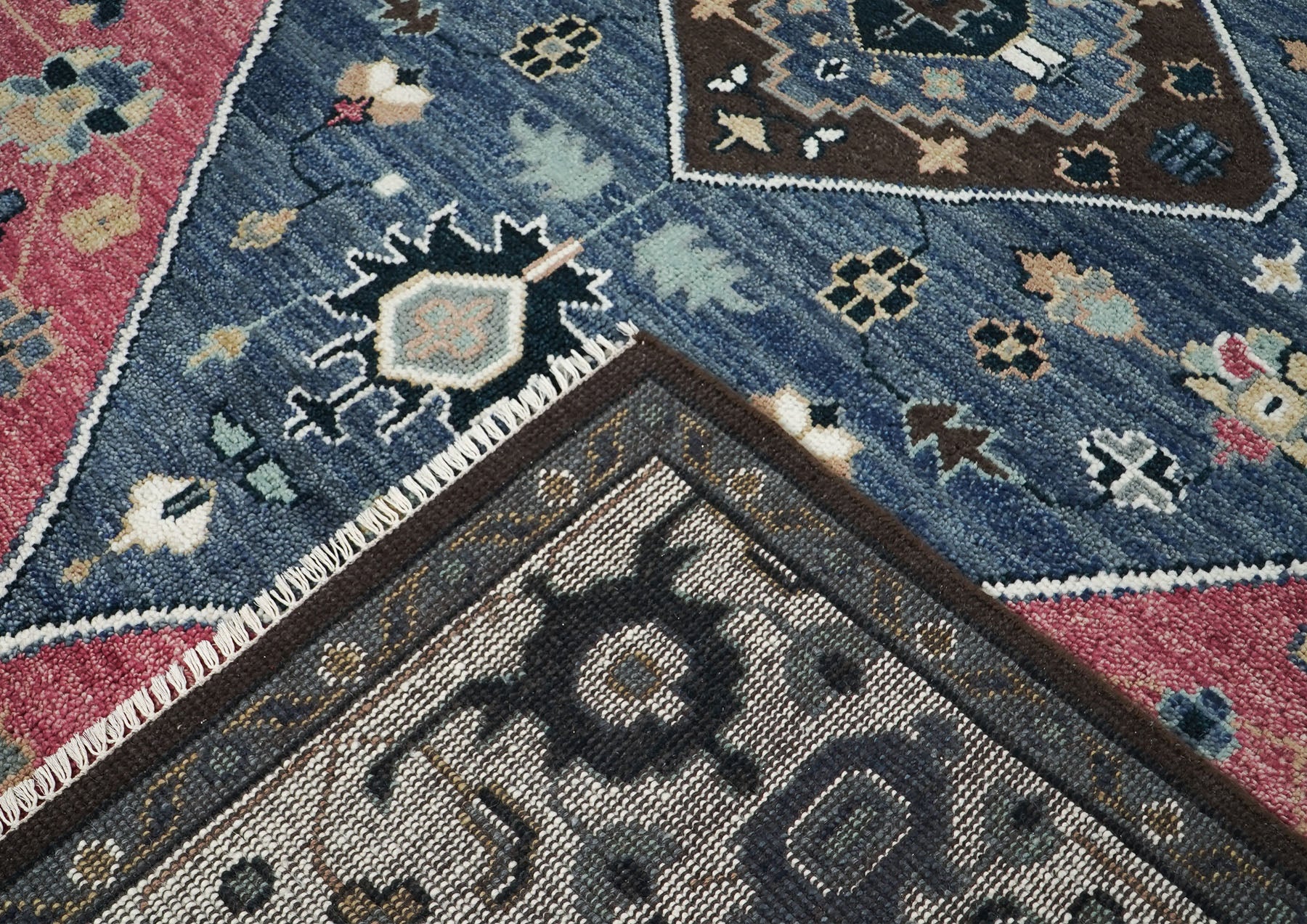 9x12 Pink, Blue, Ivory Color Hand Knotted Oushak Wool Traditional Oriental Rug