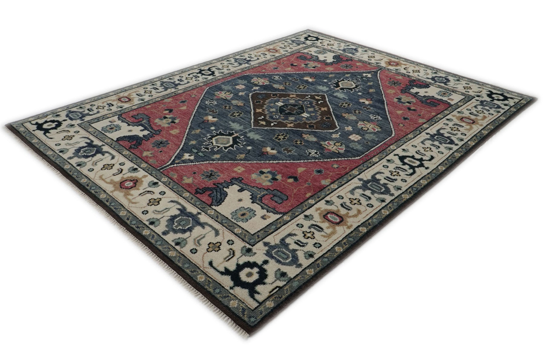 9x12 Pink, Blue, Ivory Color Hand Knotted Oushak Wool Traditional Oriental Rug