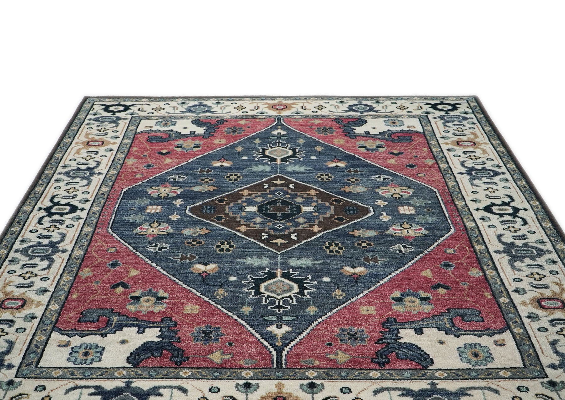 9x12 Pink, Blue, Ivory Color Hand Knotted Oushak Wool Traditional Oriental Rug