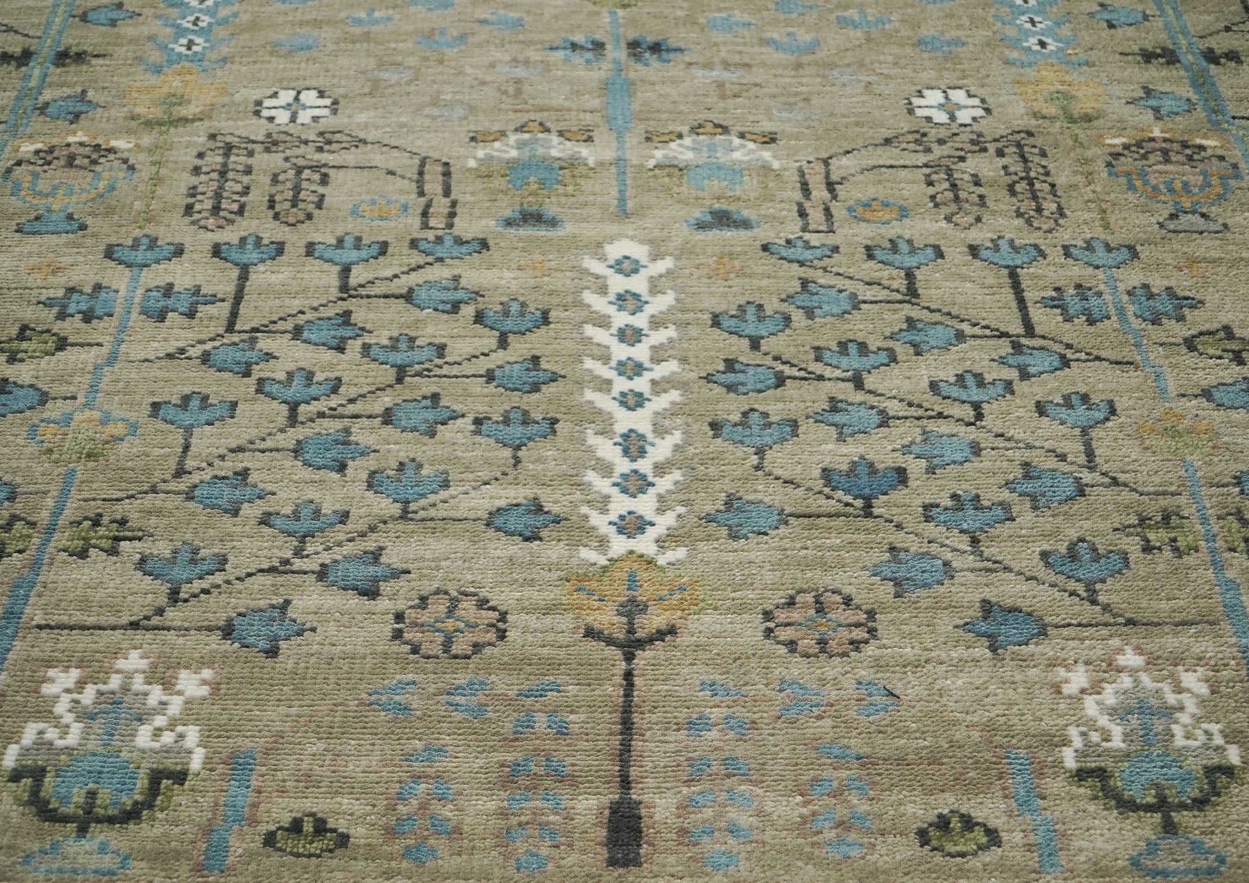 9x12 Beige, Tan, Aqua Color Hand Knotted Oushak Wool Transitional Oriental Rug