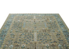 9x12 Beige, Tan, Aqua Color Hand Knotted Oushak Wool Transitional Oriental Rug