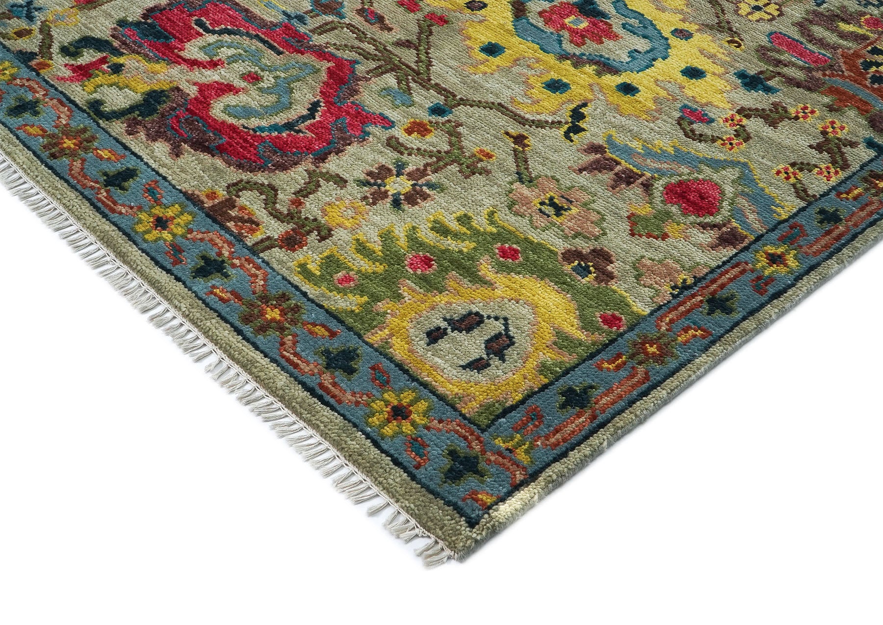 9x12 Moss, Coral, Orange Color Hand Knotted Oushak Wool Arts and Crafts Oriental Rug