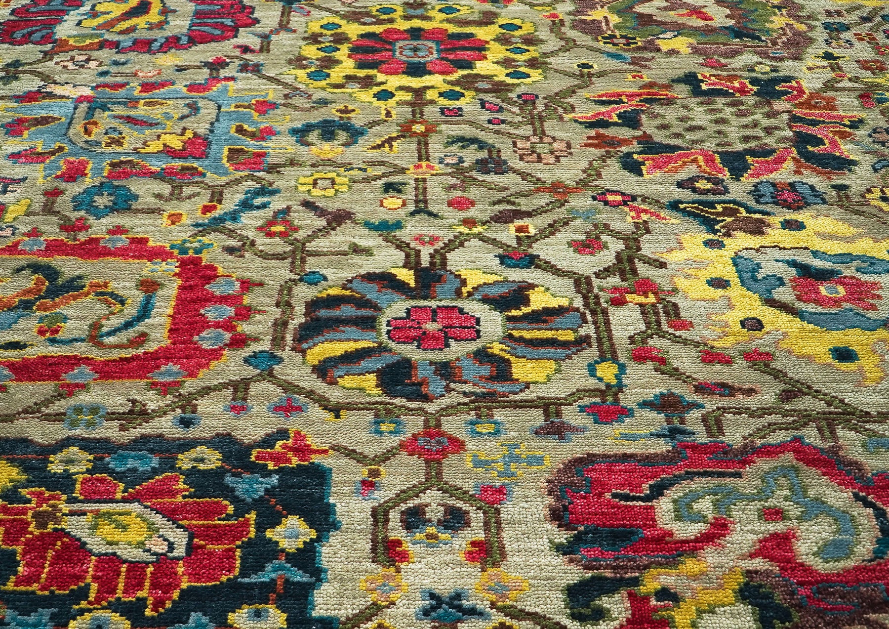 9x12 Moss, Coral, Orange Color Hand Knotted Oushak Wool Arts and Crafts Oriental Rug