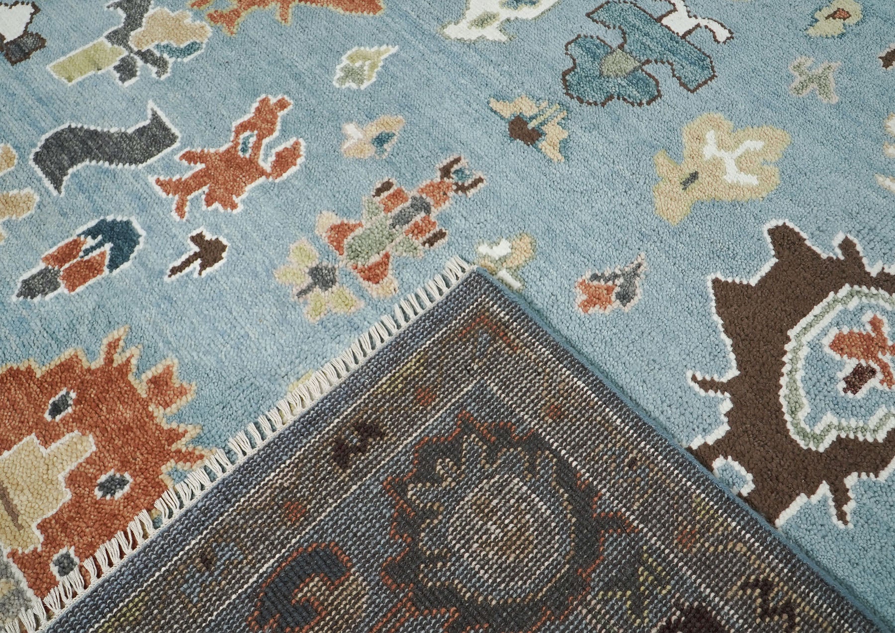 9x12 Blue, Ivory, Taupe Color Hand Knotted Oushak Wool Arts and Crafts Oriental Rug